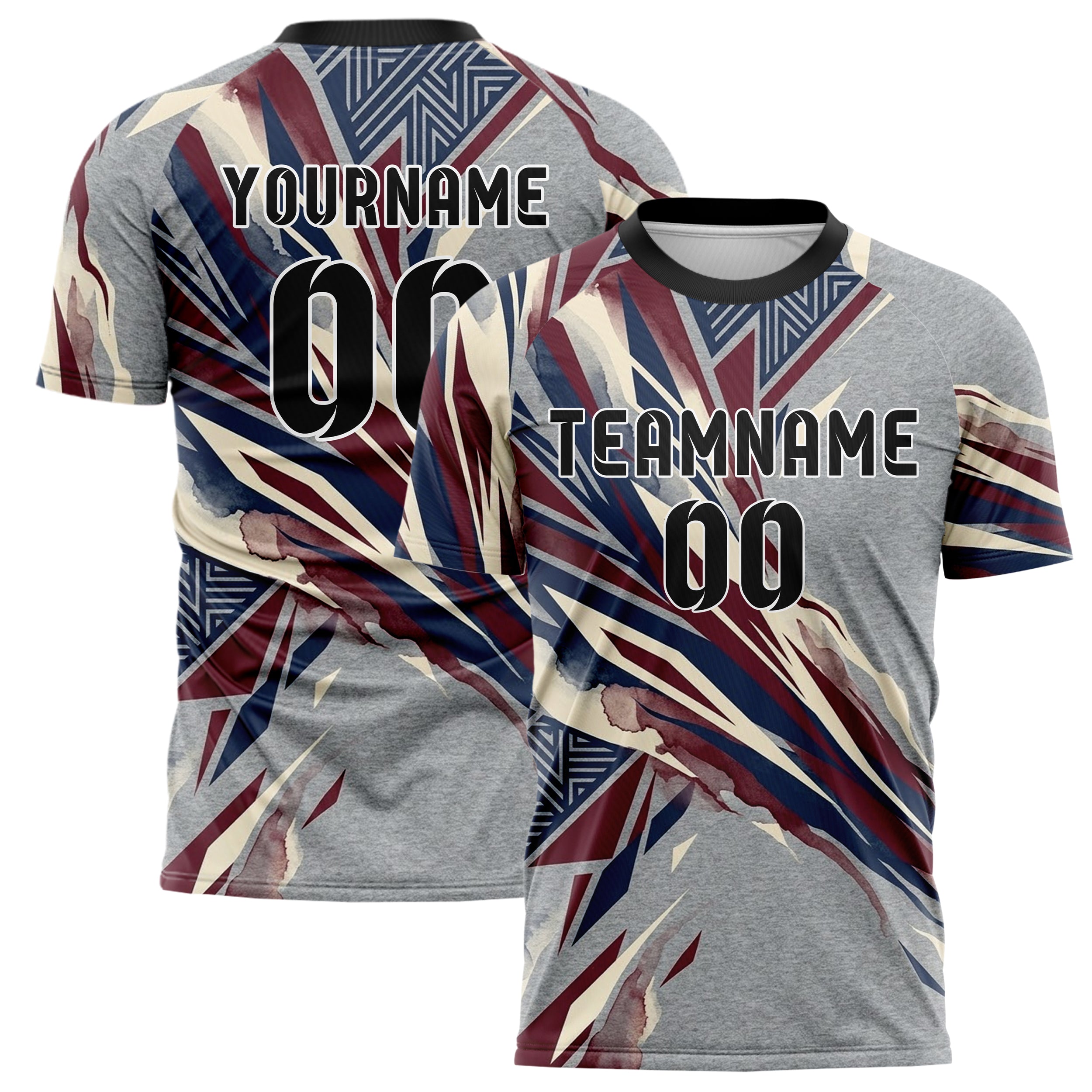 Heather Grey Navy Maroon Cream Campus Banner Geometry Custom Soccer Jersey