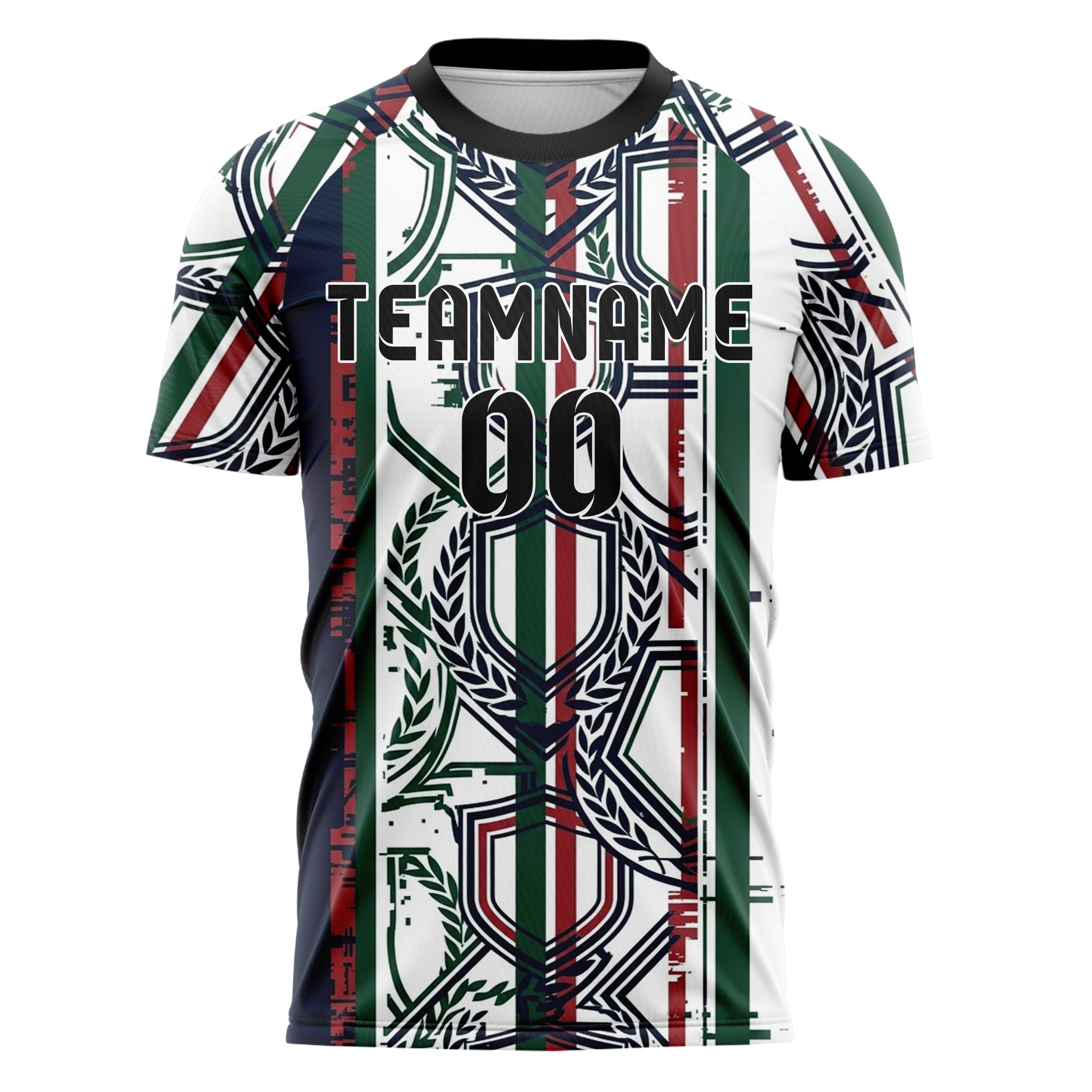 White Navy Hunter Green Red Crest Fragment Lattice Custom Soccer Jersey