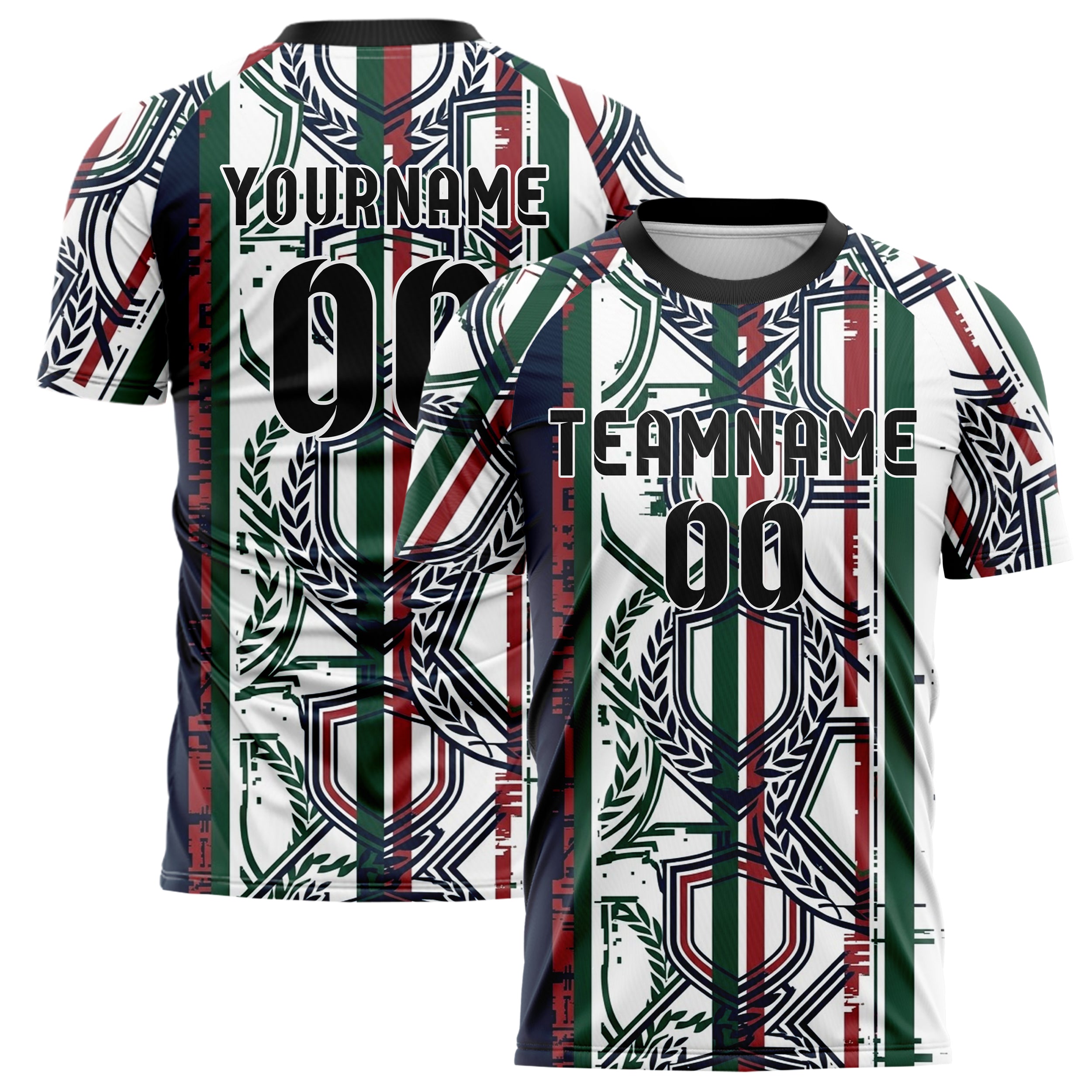 White Navy Hunter Green Red Crest Fragment Lattice Custom Soccer Jersey