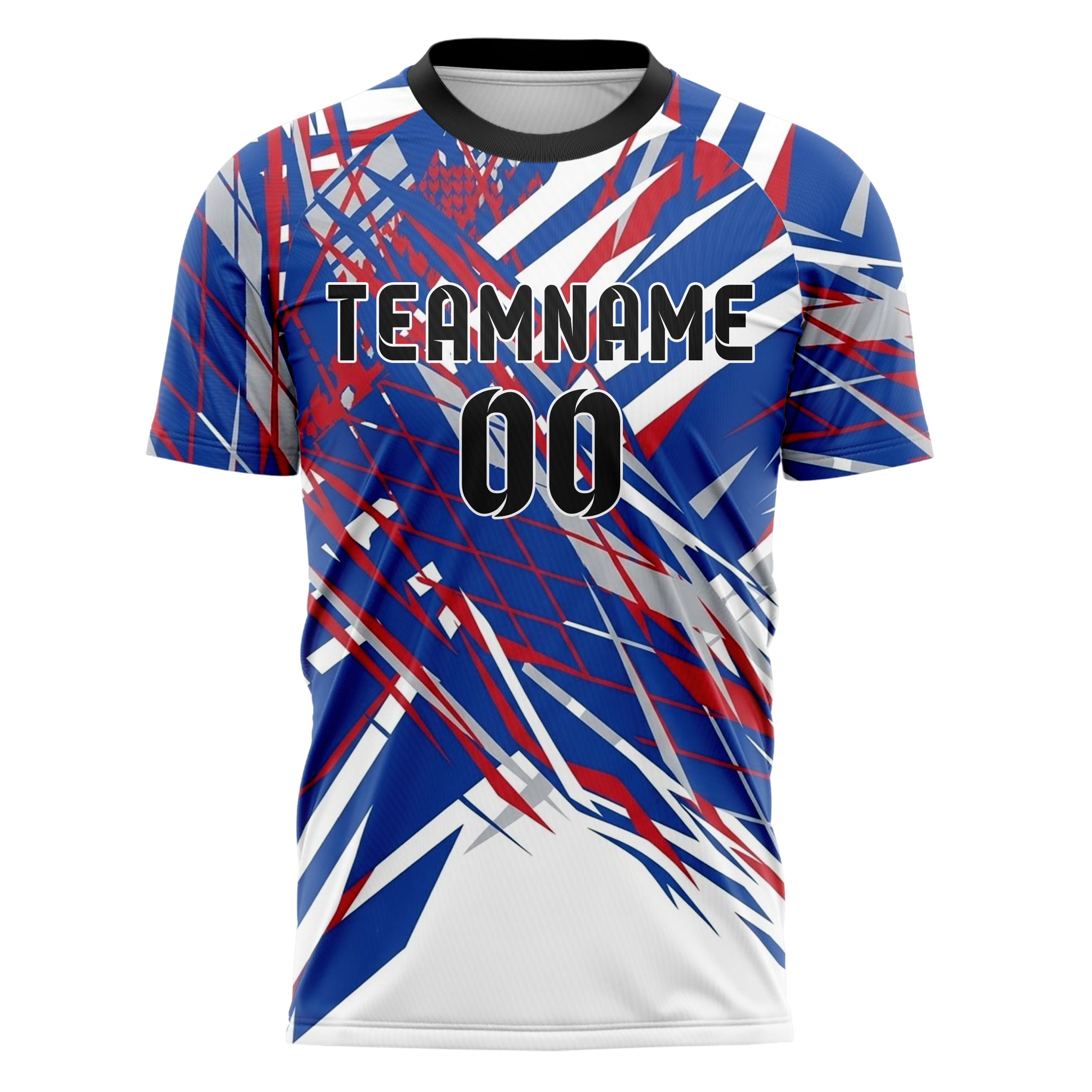 Royal Blue White Red Silver Varsity Argyle Fracture Custom Soccer Jersey