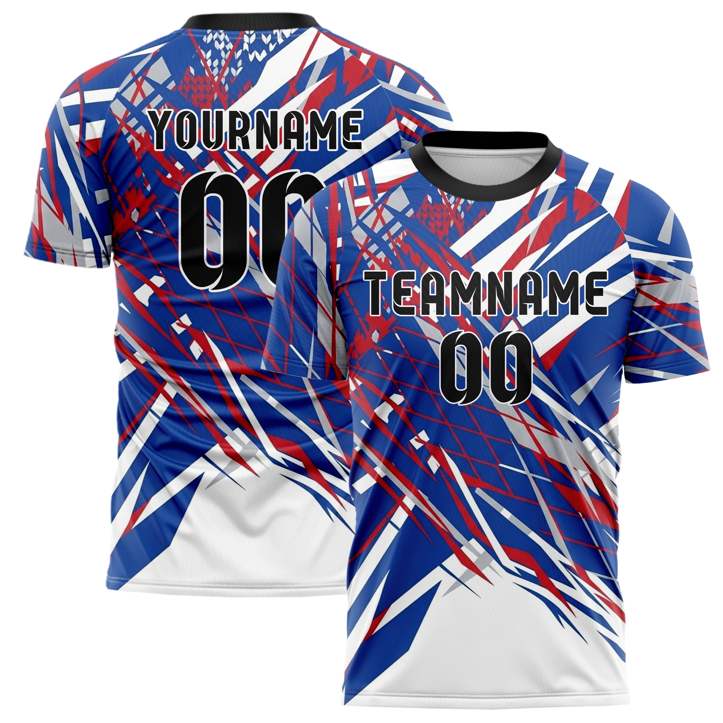 Royal Blue White Red Silver Varsity Argyle Fracture Custom Soccer Jersey