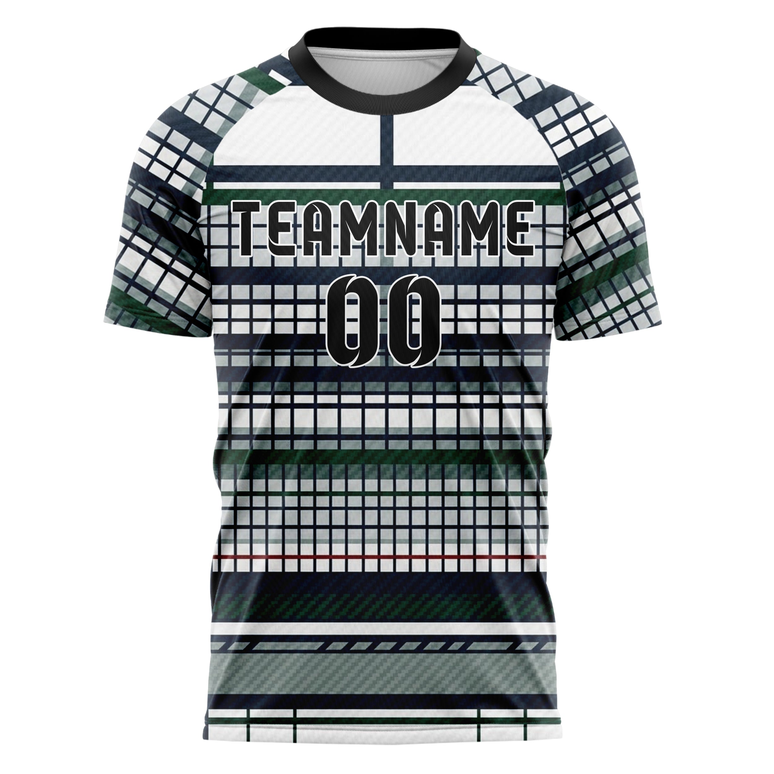 White Navy Hunter Green Red Tennis Club Grid Order Custom Soccer Jersey
