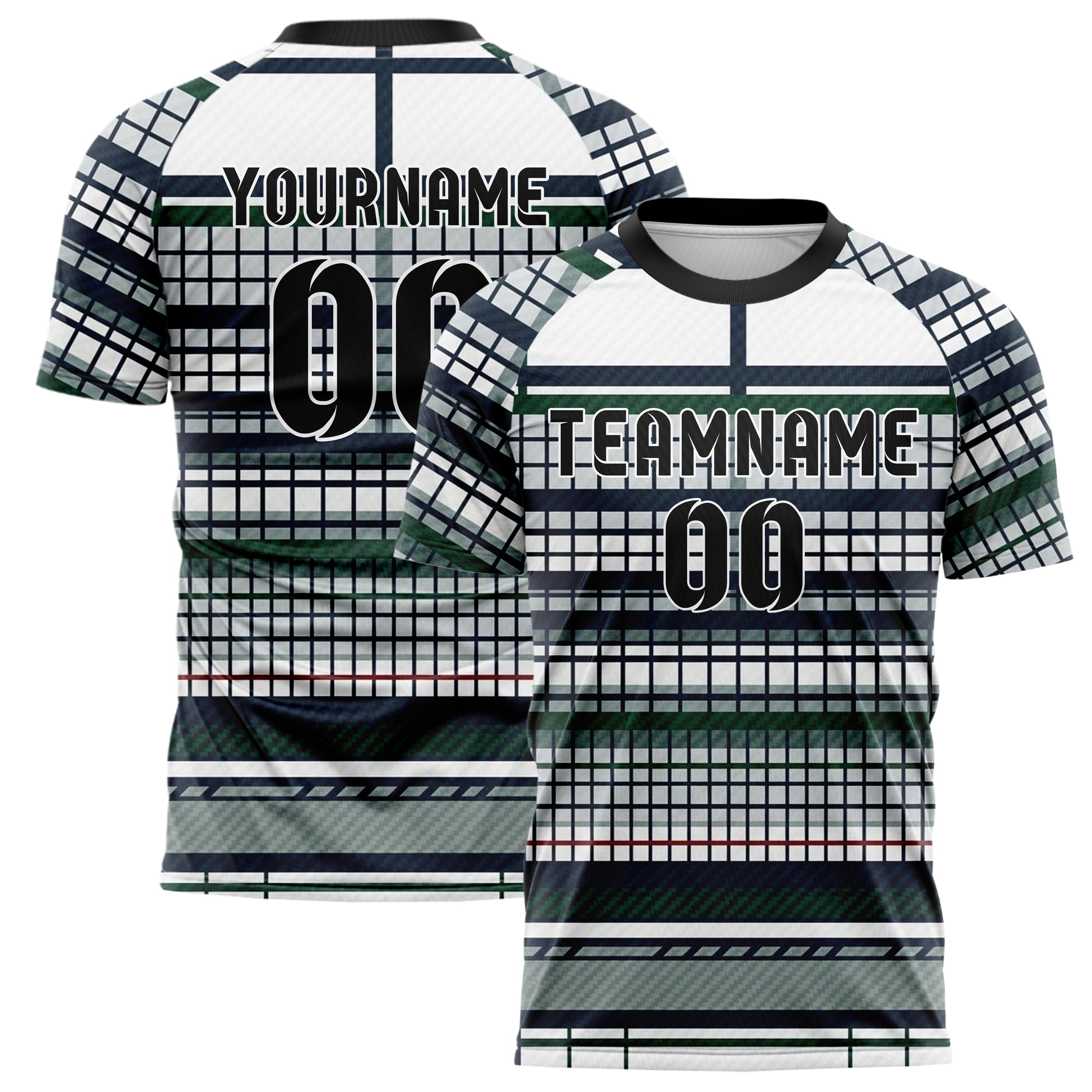 White Navy Hunter Green Red Tennis Club Grid Order Custom Soccer Jersey