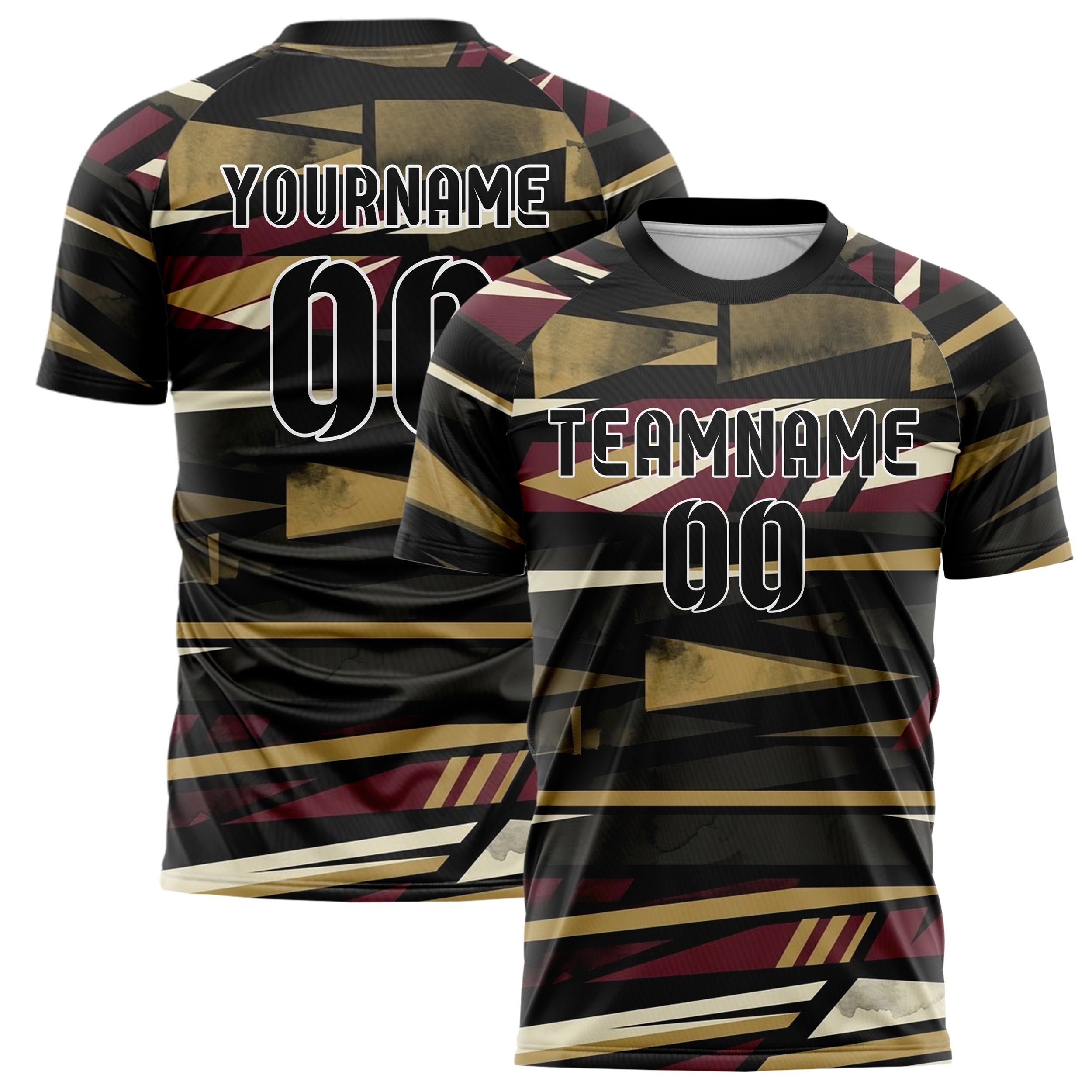 Black Gold Cream Burgundy Trophyroom Pennant Shards Custom Soccer Jersey