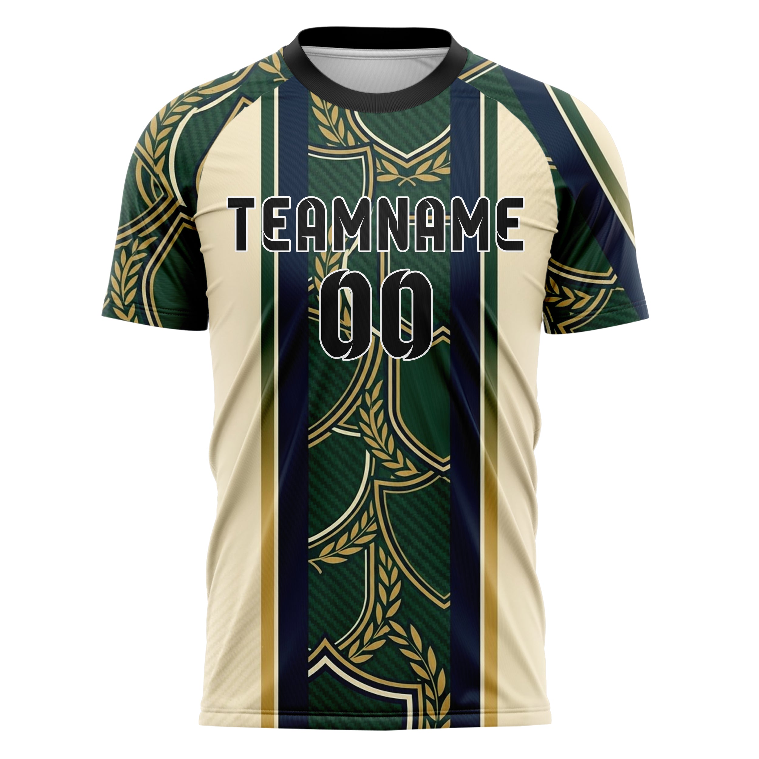 Hunter Green Cream Navy Old Gold Crest Fragment Lattice Custom Soccer Jersey