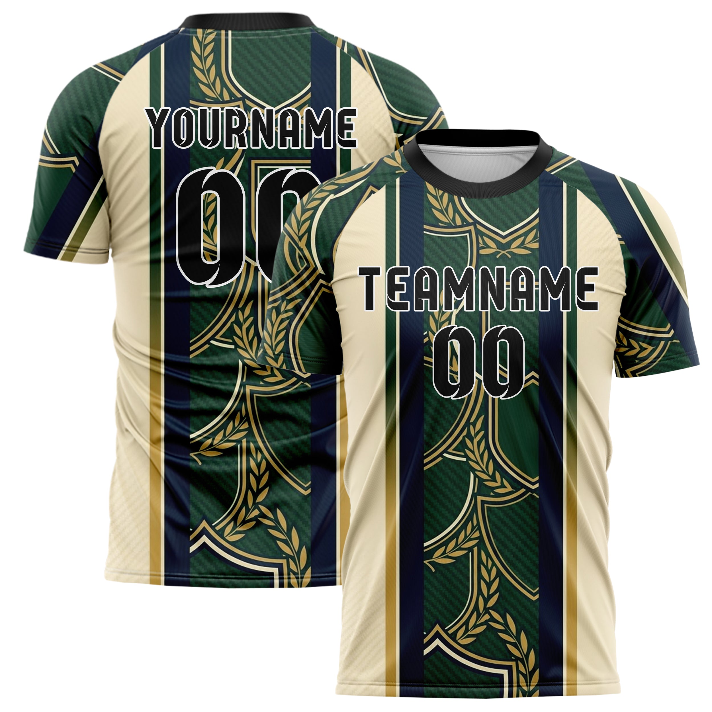 Hunter Green Cream Navy Old Gold Crest Fragment Lattice Custom Soccer Jersey