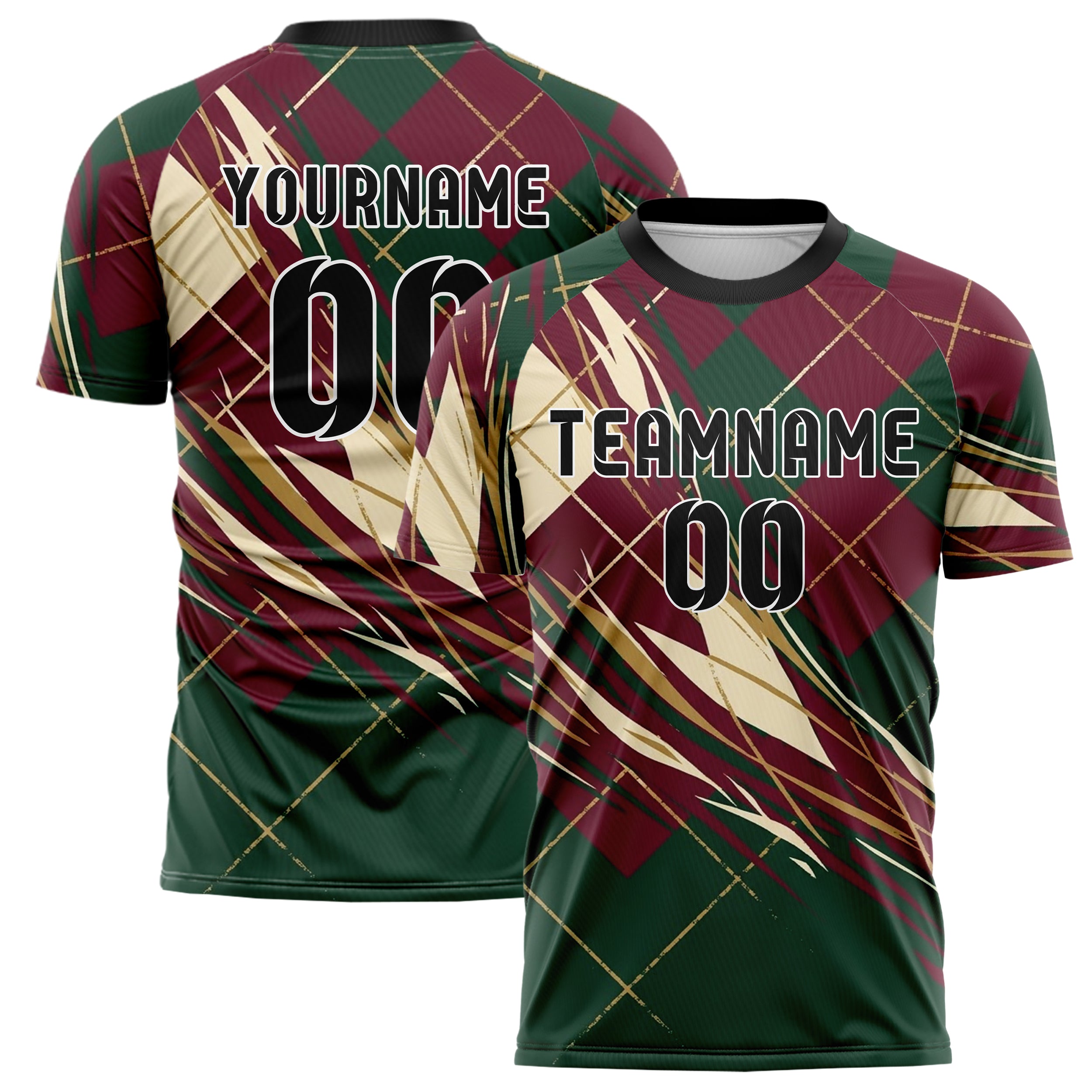 Forest Burgundy Cream Gold Varsity Argyle Fracture Custom Soccer Jersey