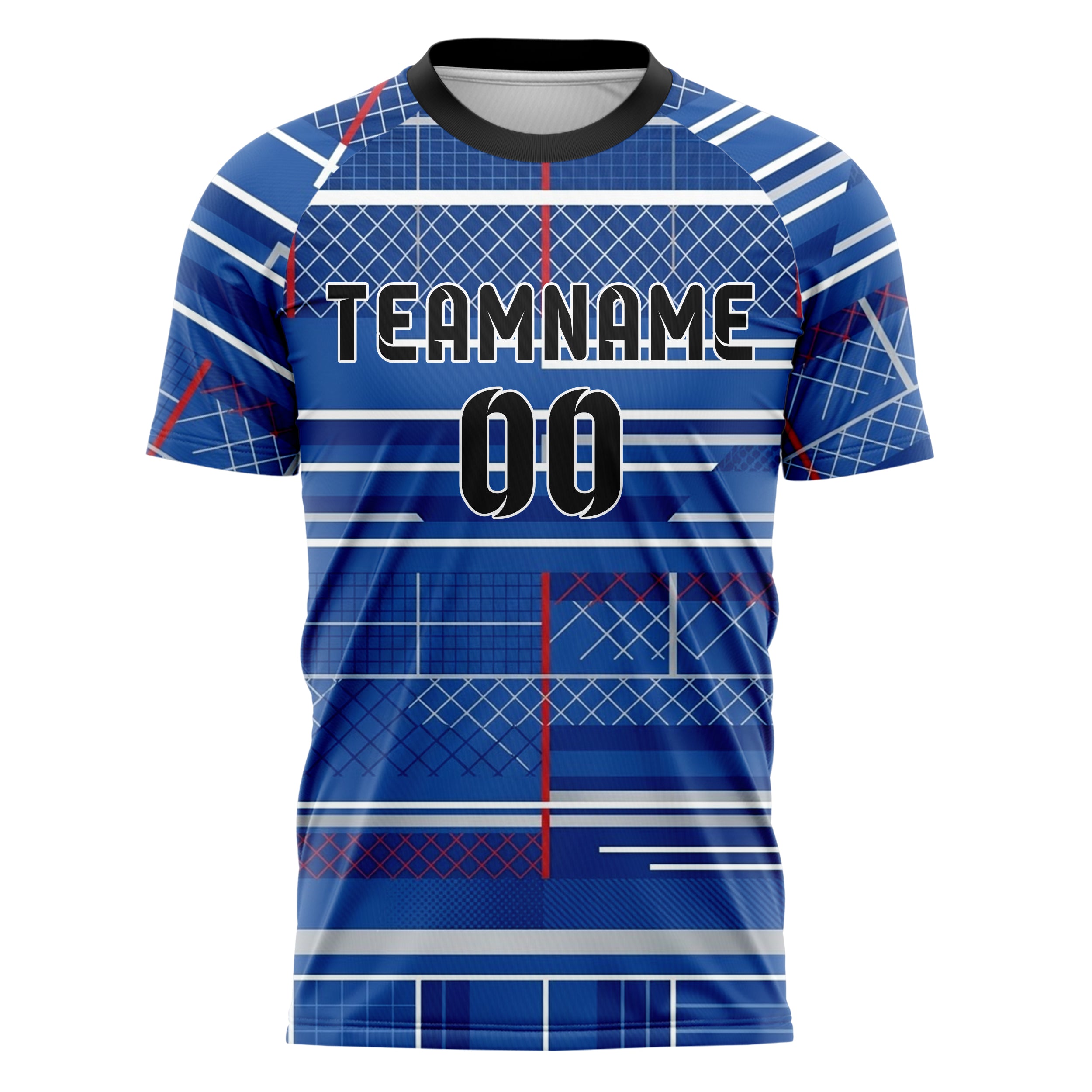 Royal Blue White Red Silver Tennis Club Grid Order Custom Soccer Jersey