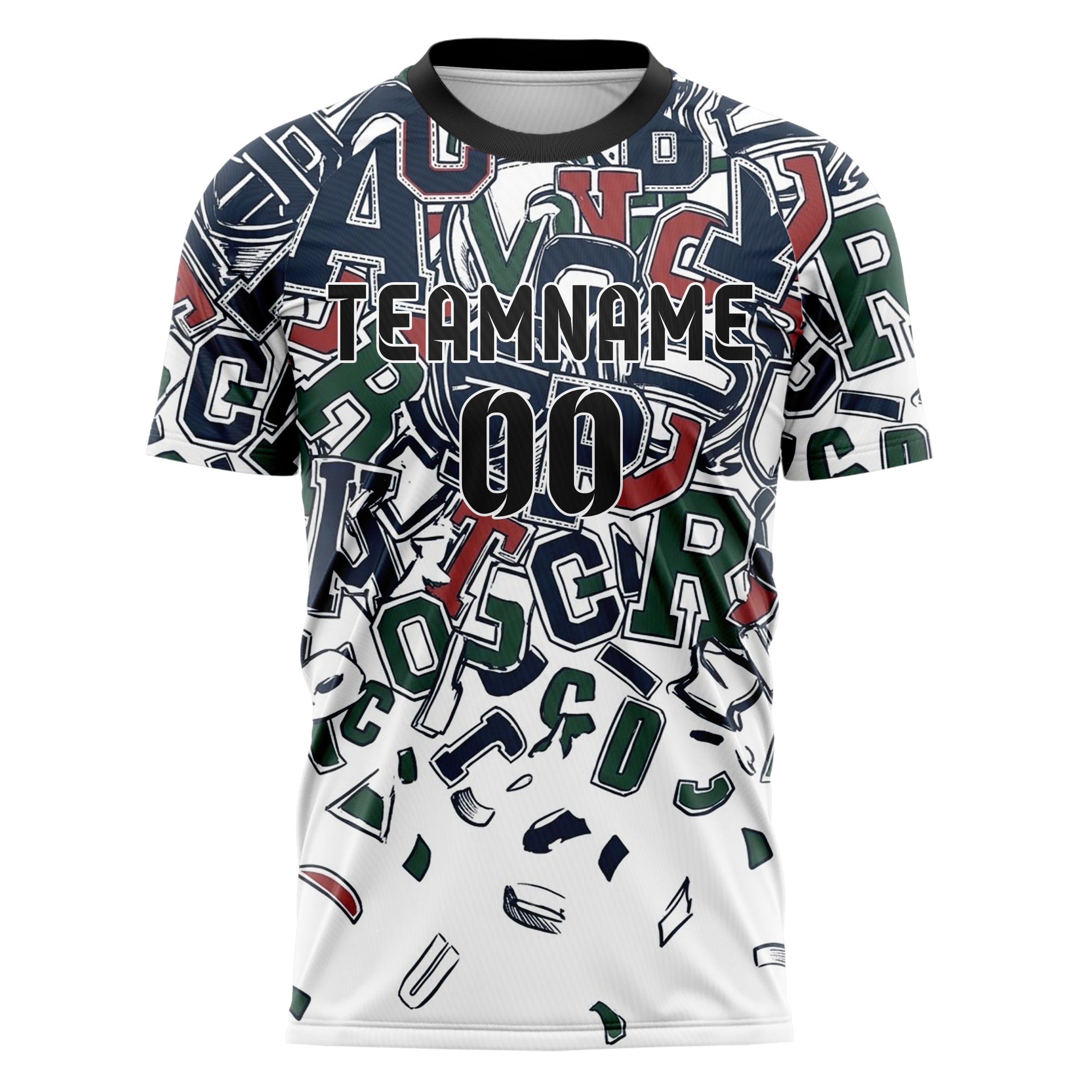White Navy Hunter Green Red Campus Patch Collage Custom Soccer Jersey