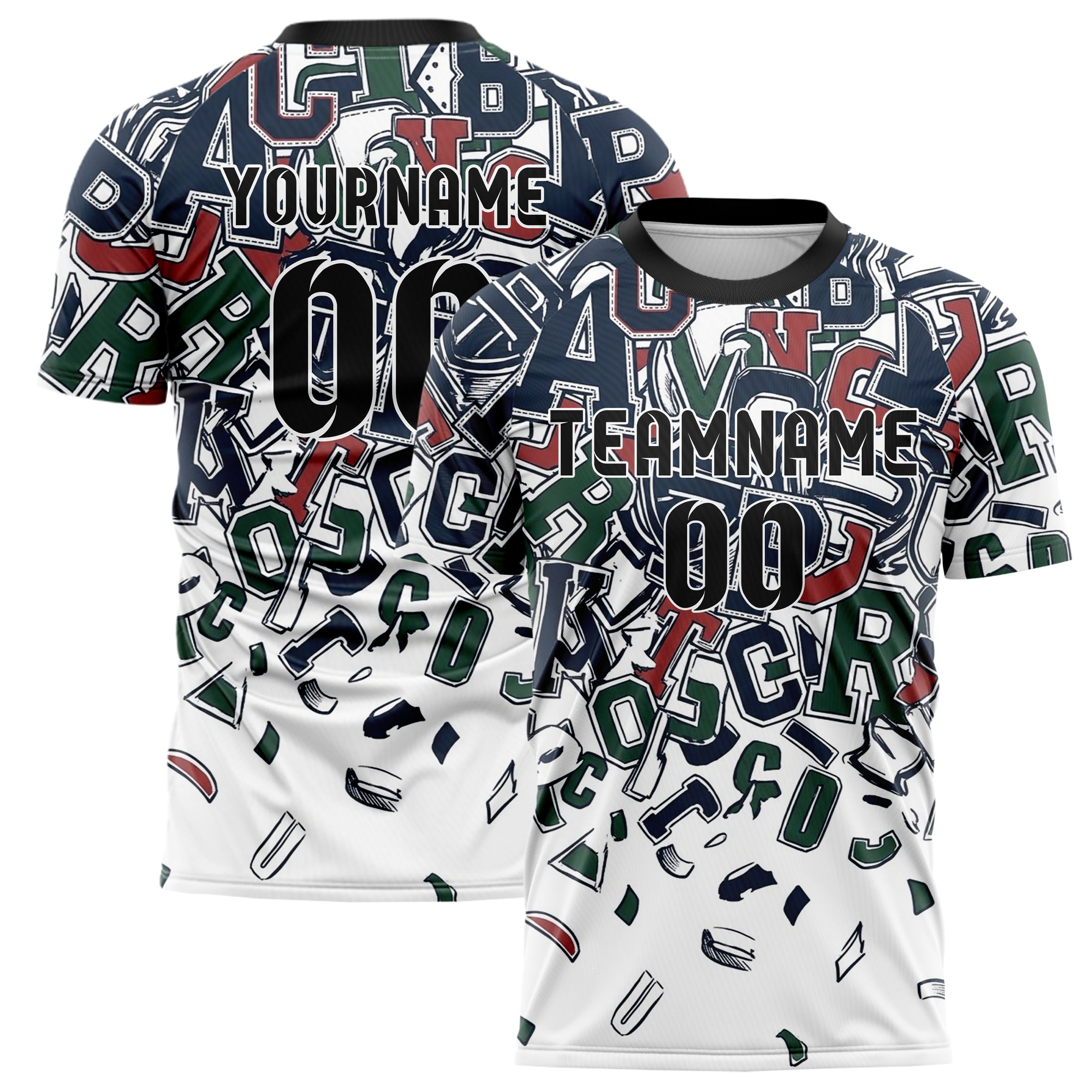 White Navy Hunter Green Red Campus Patch Collage Custom Soccer Jersey