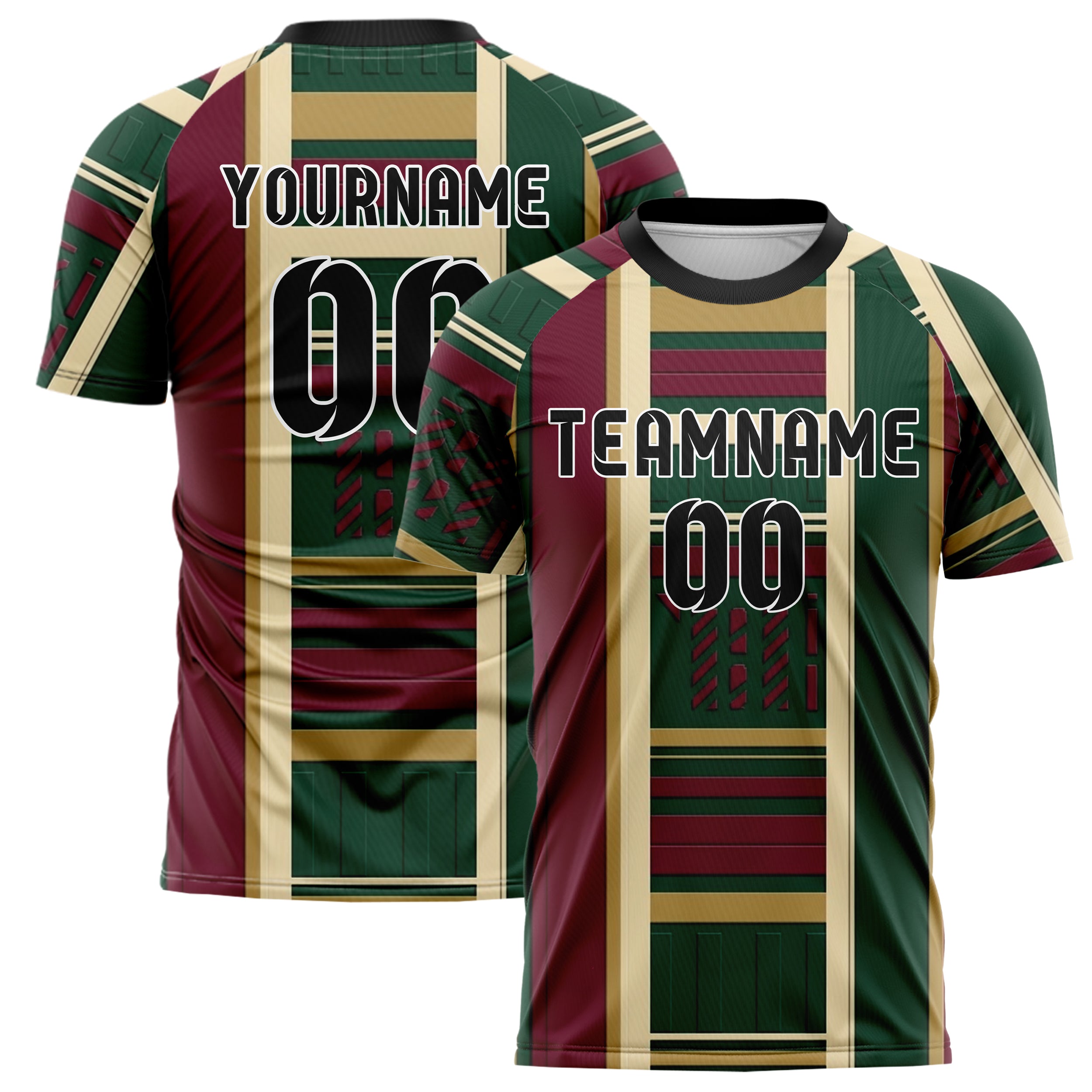 Forest Burgundy Cream Gold Rugby Band Architecture Custom Soccer Jersey