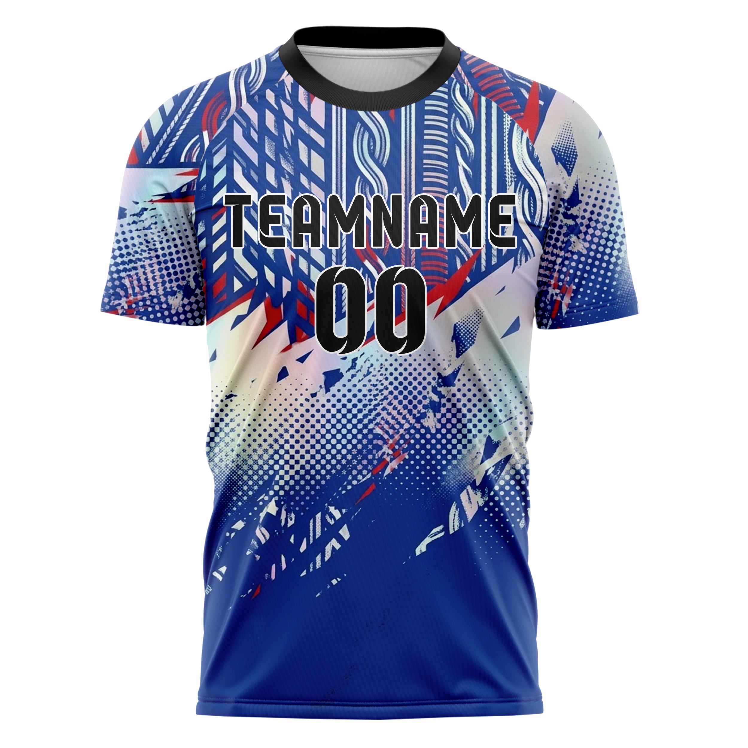 Royal Blue White Red Silver Cableknit Athletic Rhythm Custom Soccer Jersey