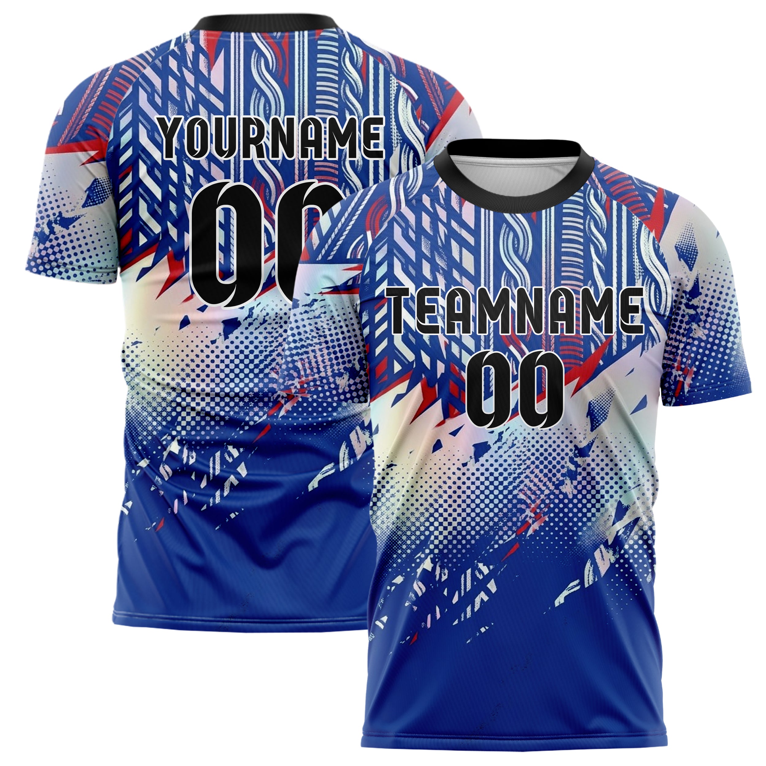 Royal Blue White Red Silver Cableknit Athletic Rhythm Custom Soccer Jersey
