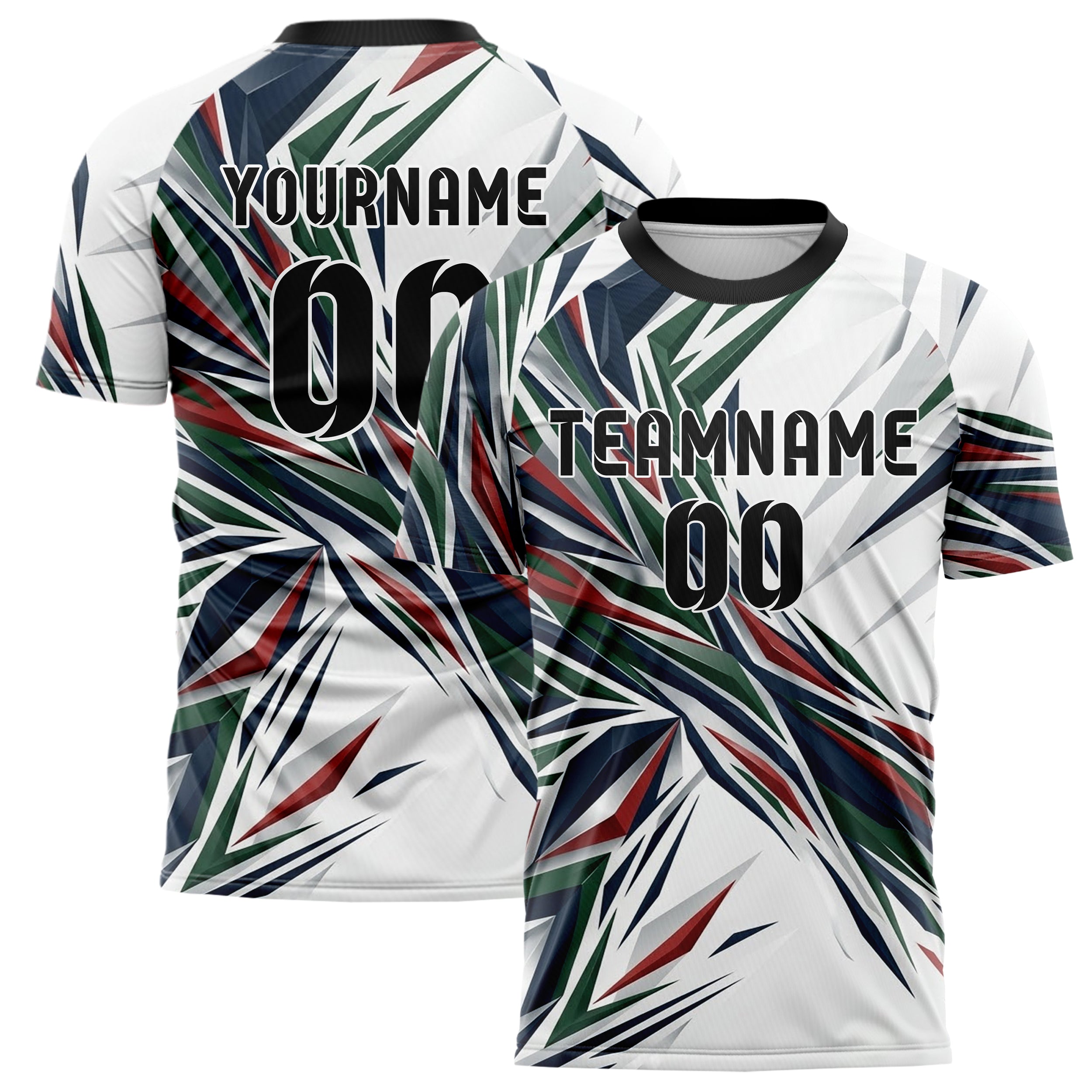 White Navy Hunter Green Red Campus Banner Geometry Custom Soccer Jersey