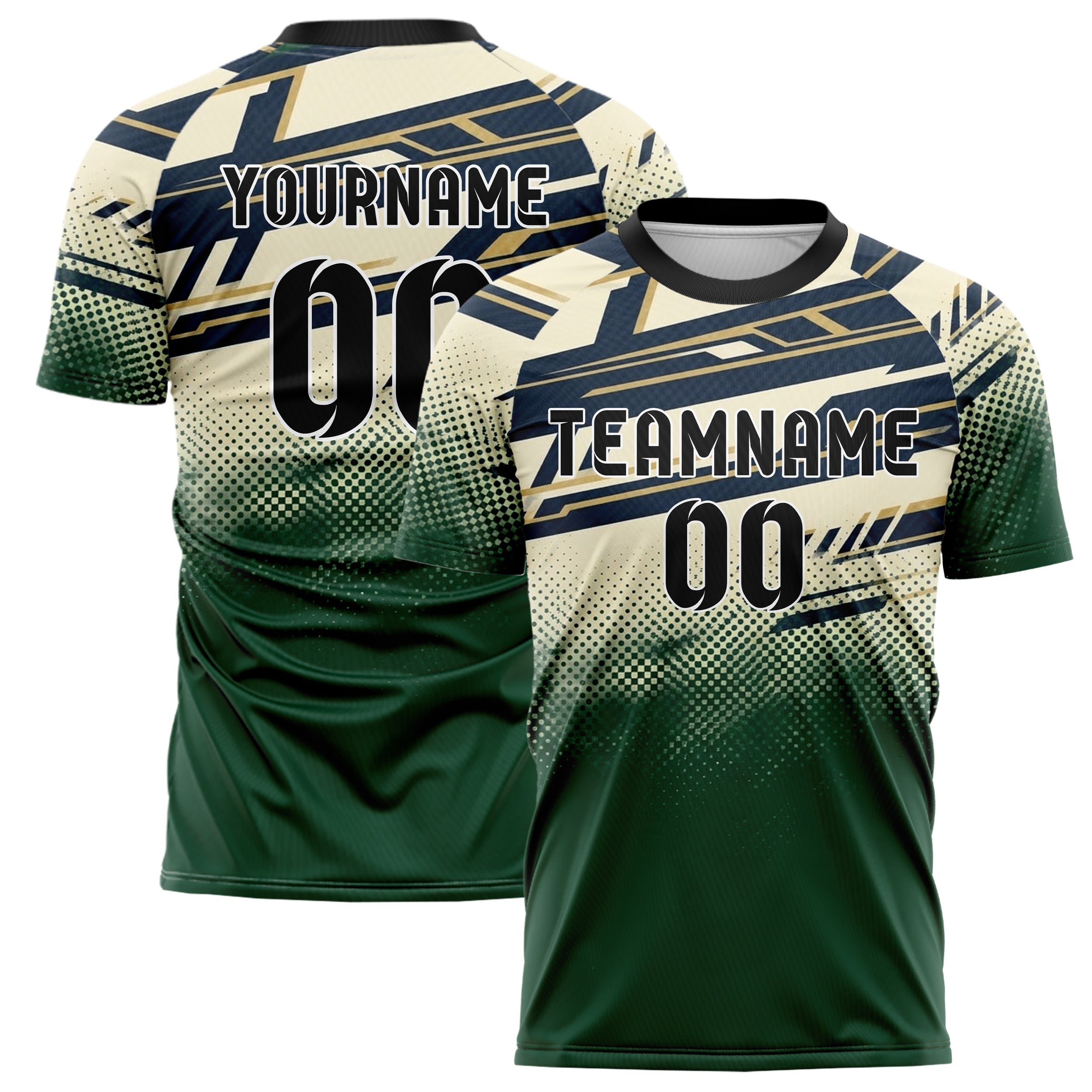 Hunter Green Cream Navy Old Gold Rowing Blazer Lines Custom Soccer Jersey
