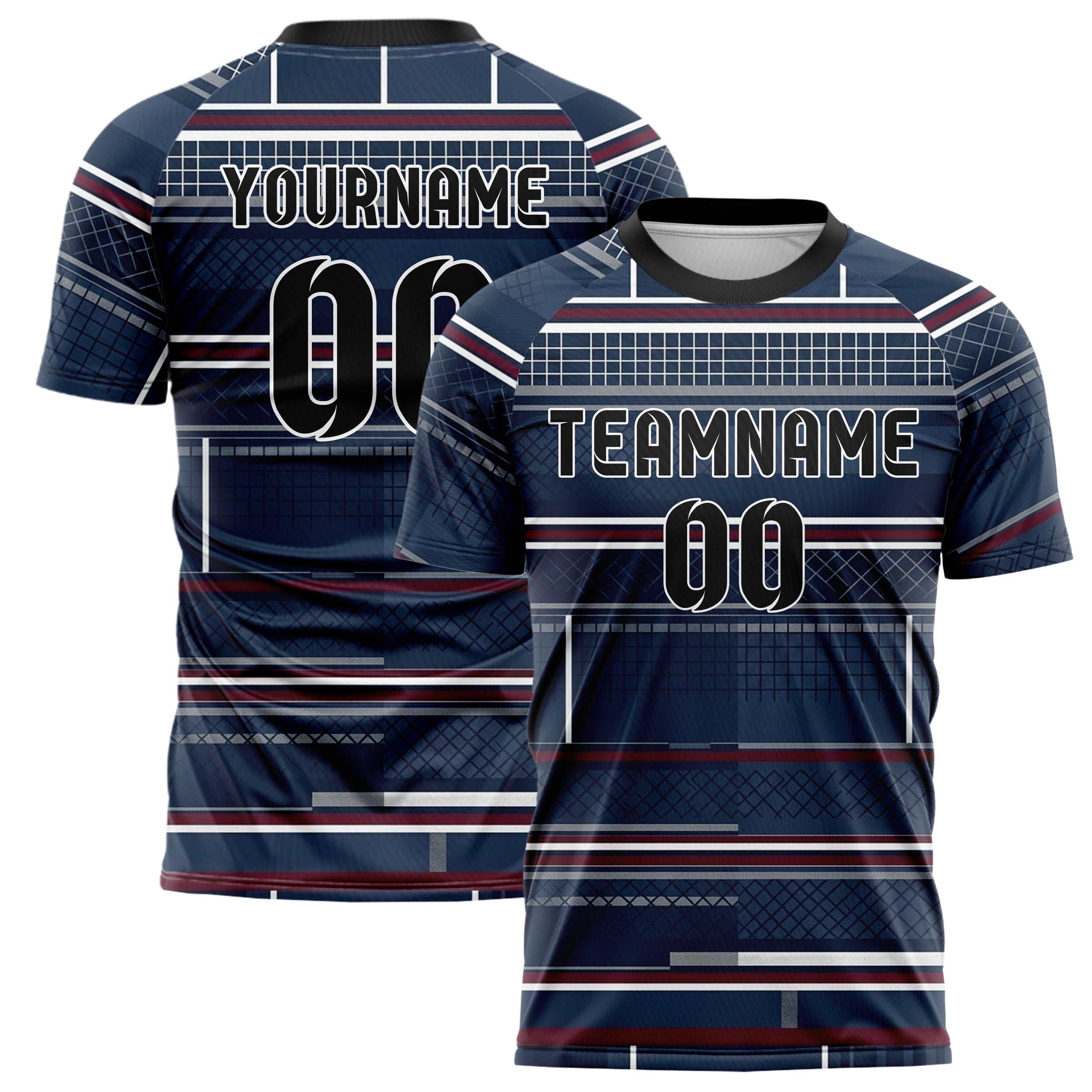 Navy White Maroon Grey Tennis Club Grid Order Custom Soccer Jersey