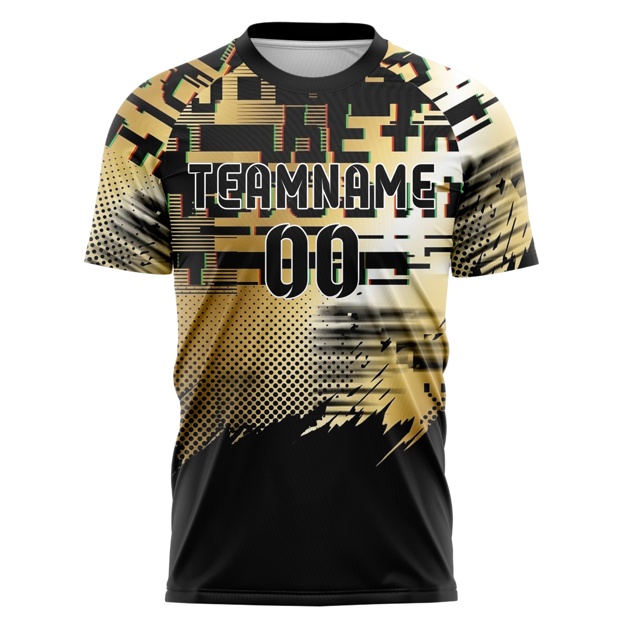 Black Gold White Glitch Data Stream Custom Soccer Jersey