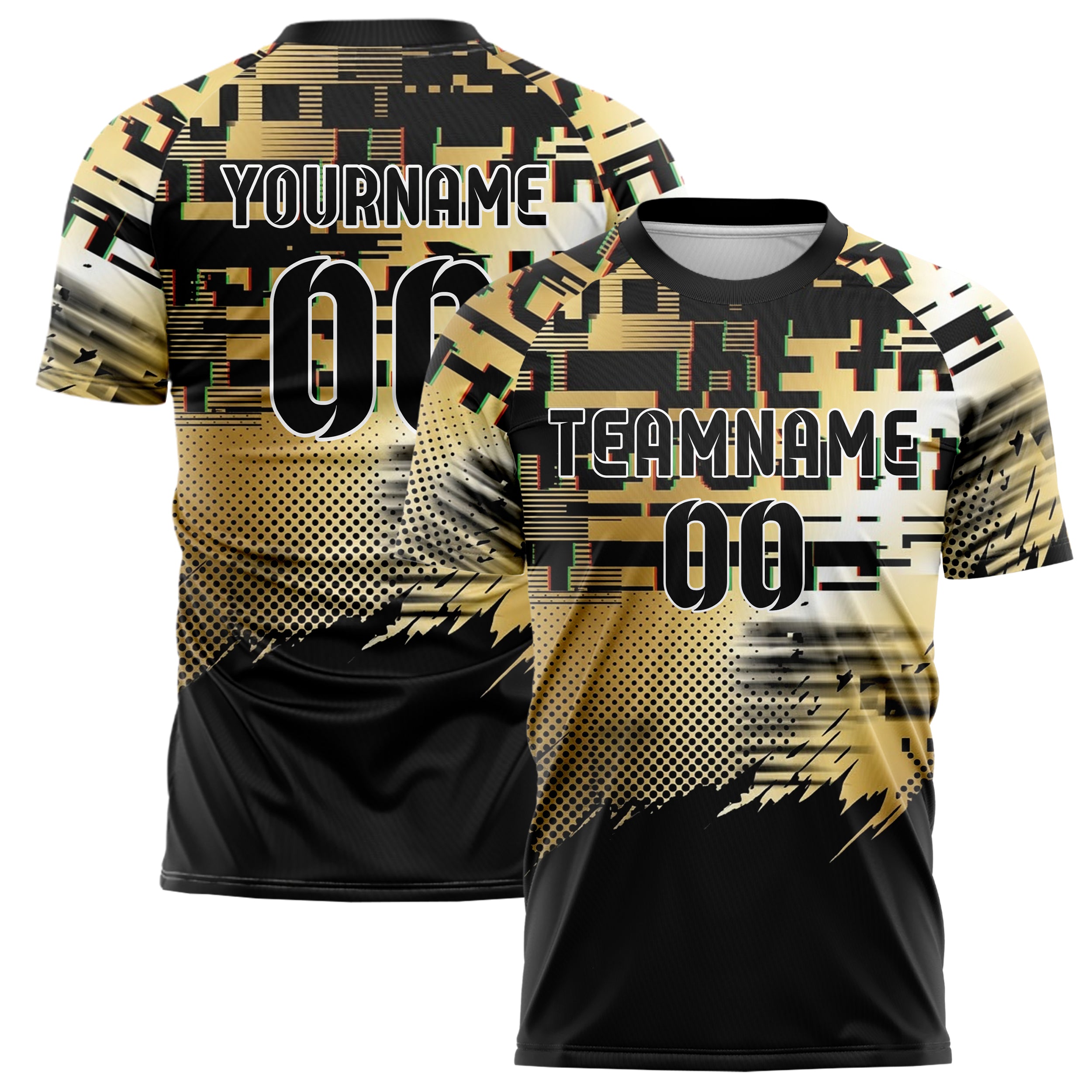 Black Gold White Glitch Data Stream Custom Soccer Jersey