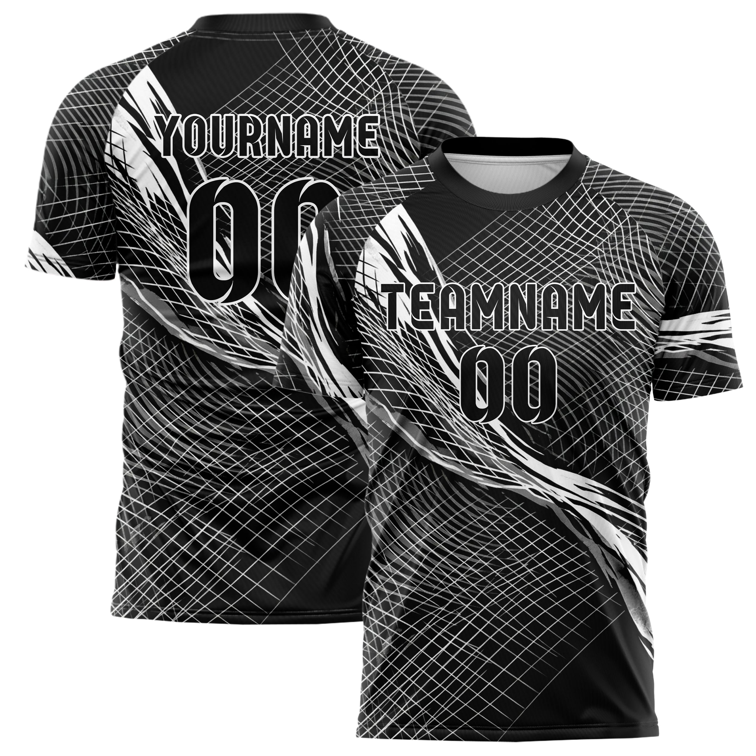 Black White Grey Holographic Mesh Grid Custom Soccer Jersey