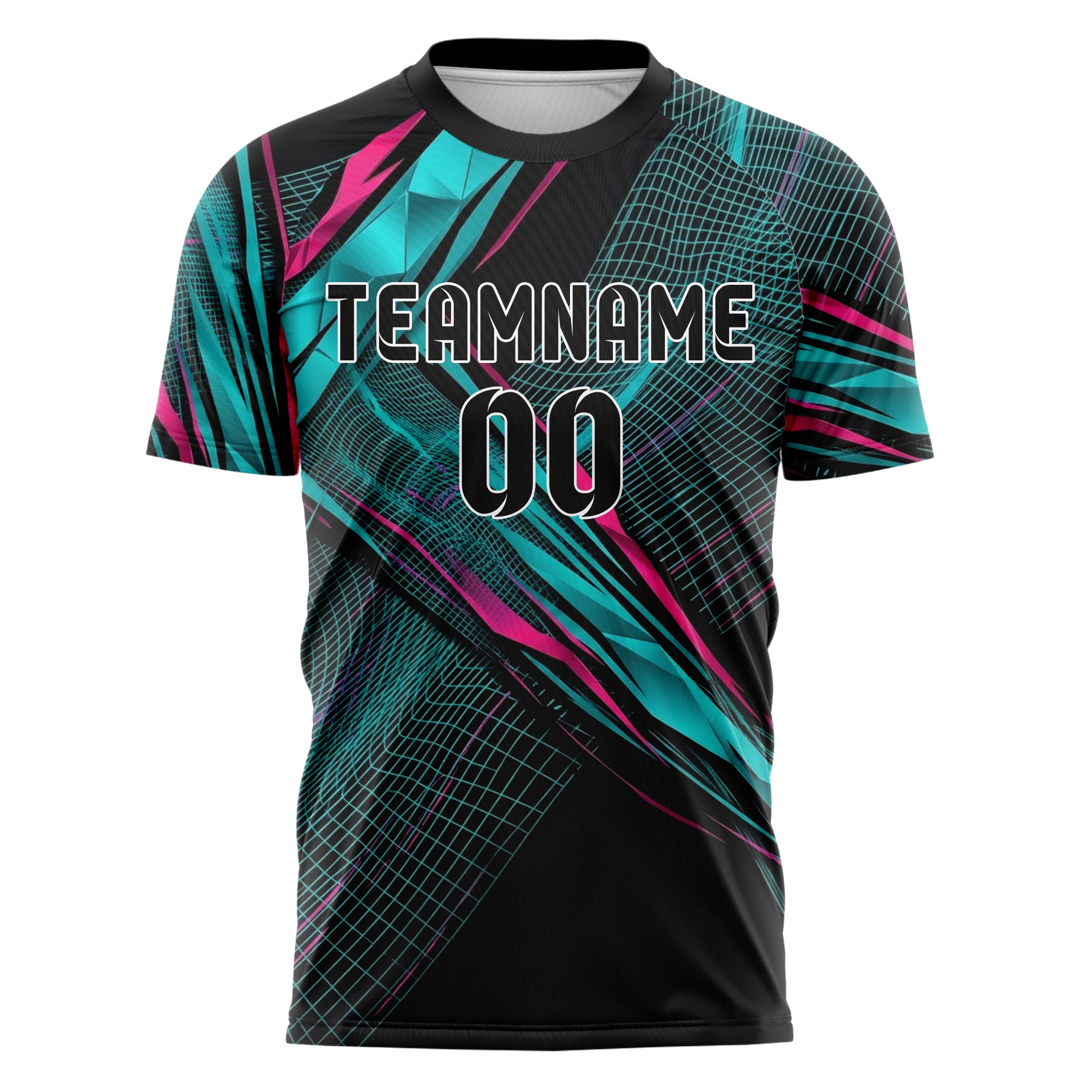 Black Cyan Magenta Holographic Mesh Grid Custom Soccer Jersey