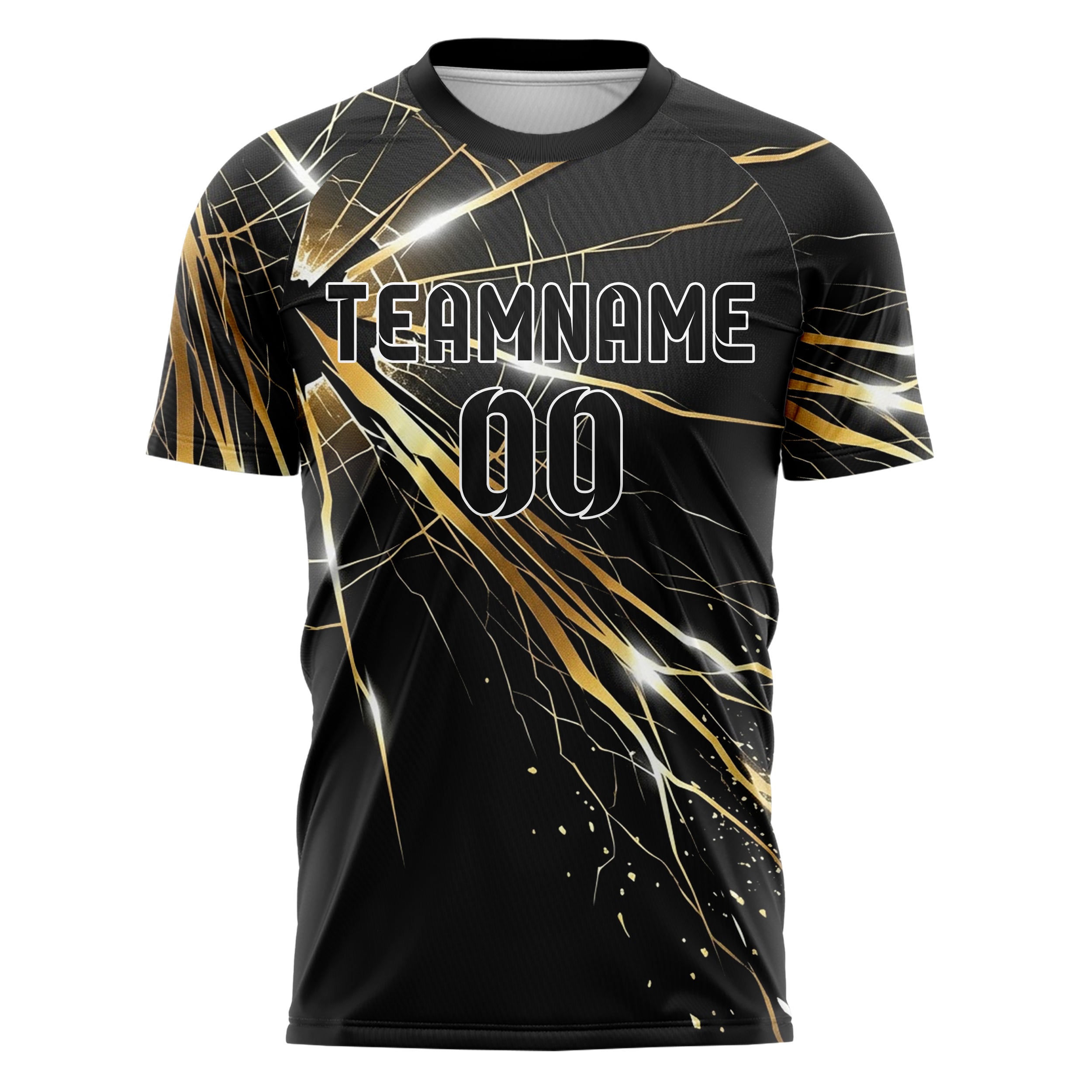 Black Gold White Shattered Screen Crack Custom Soccer Jersey