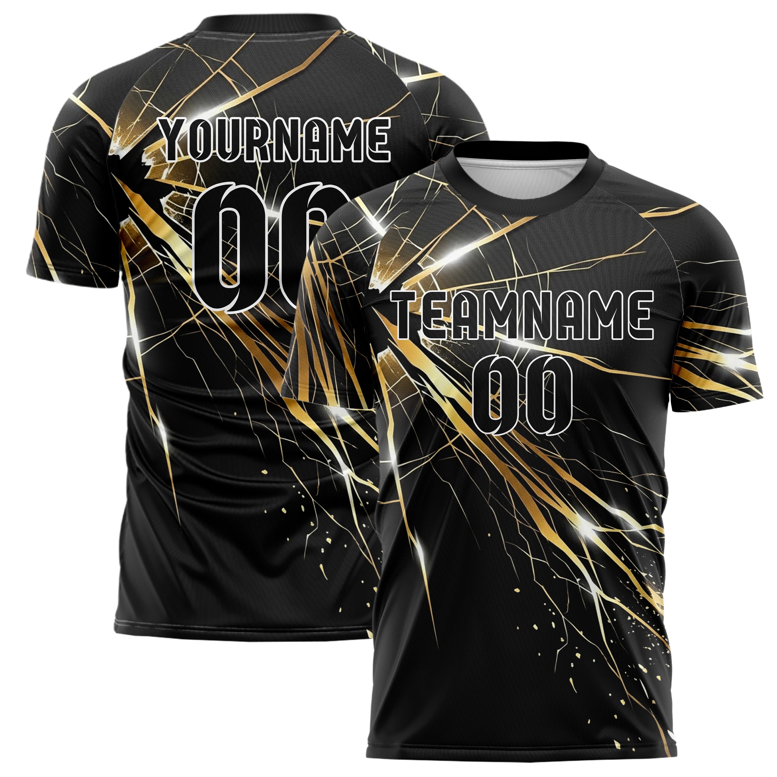 Black Gold White Shattered Screen Crack Custom Soccer Jersey