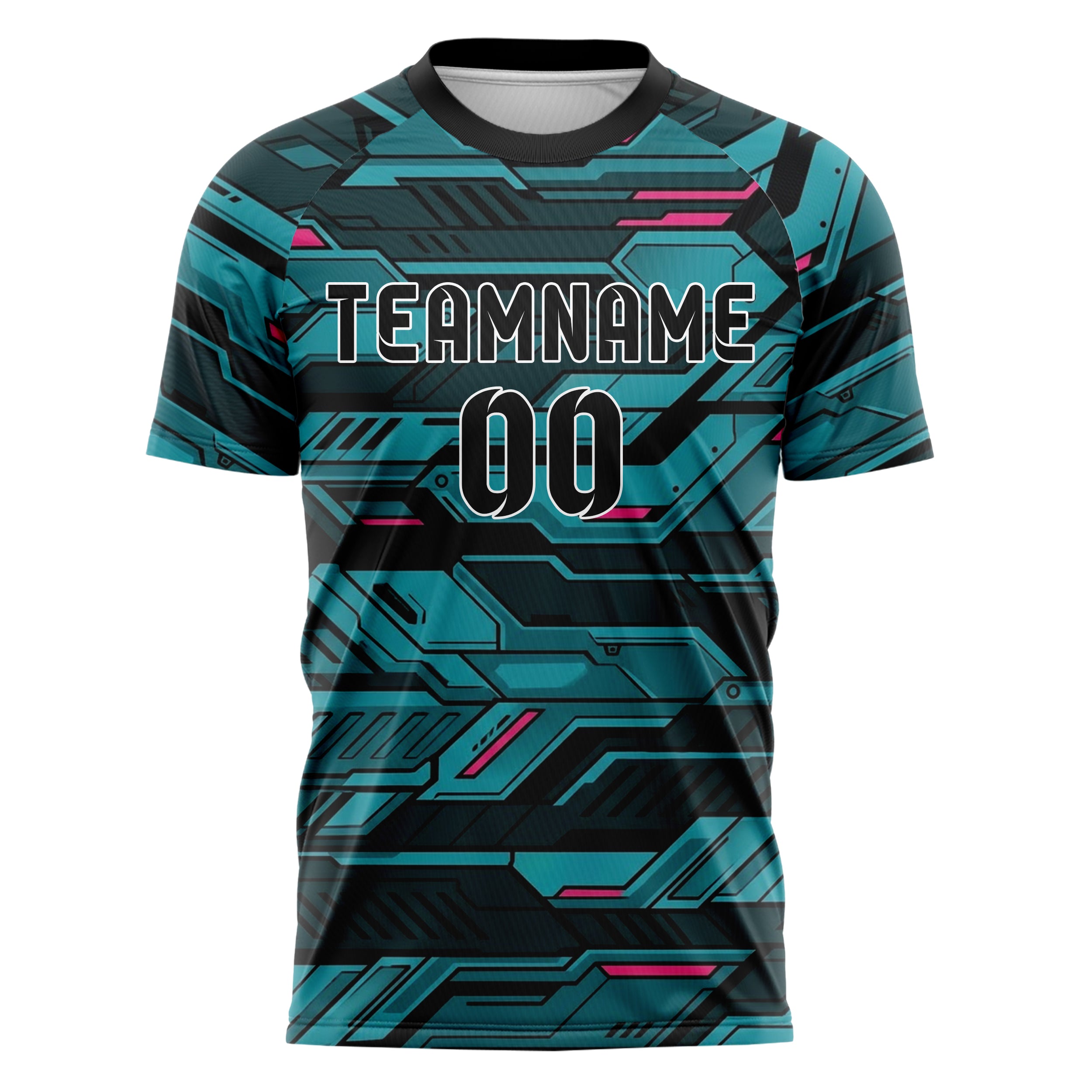 Black Cyan Magenta Mecha Armor Panel Custom Soccer Jersey