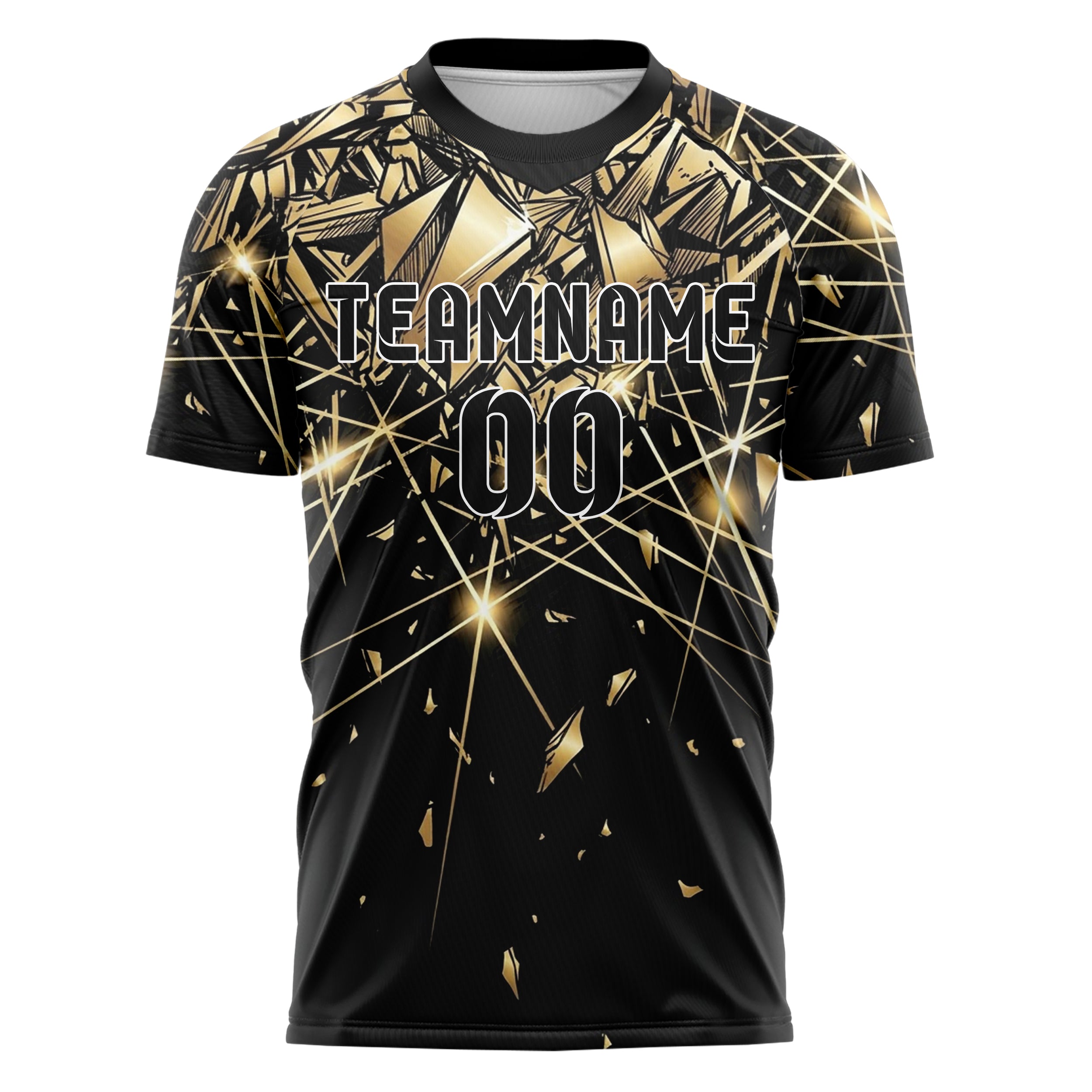 Black Gold White Laser Grid Arena Custom Soccer Jersey