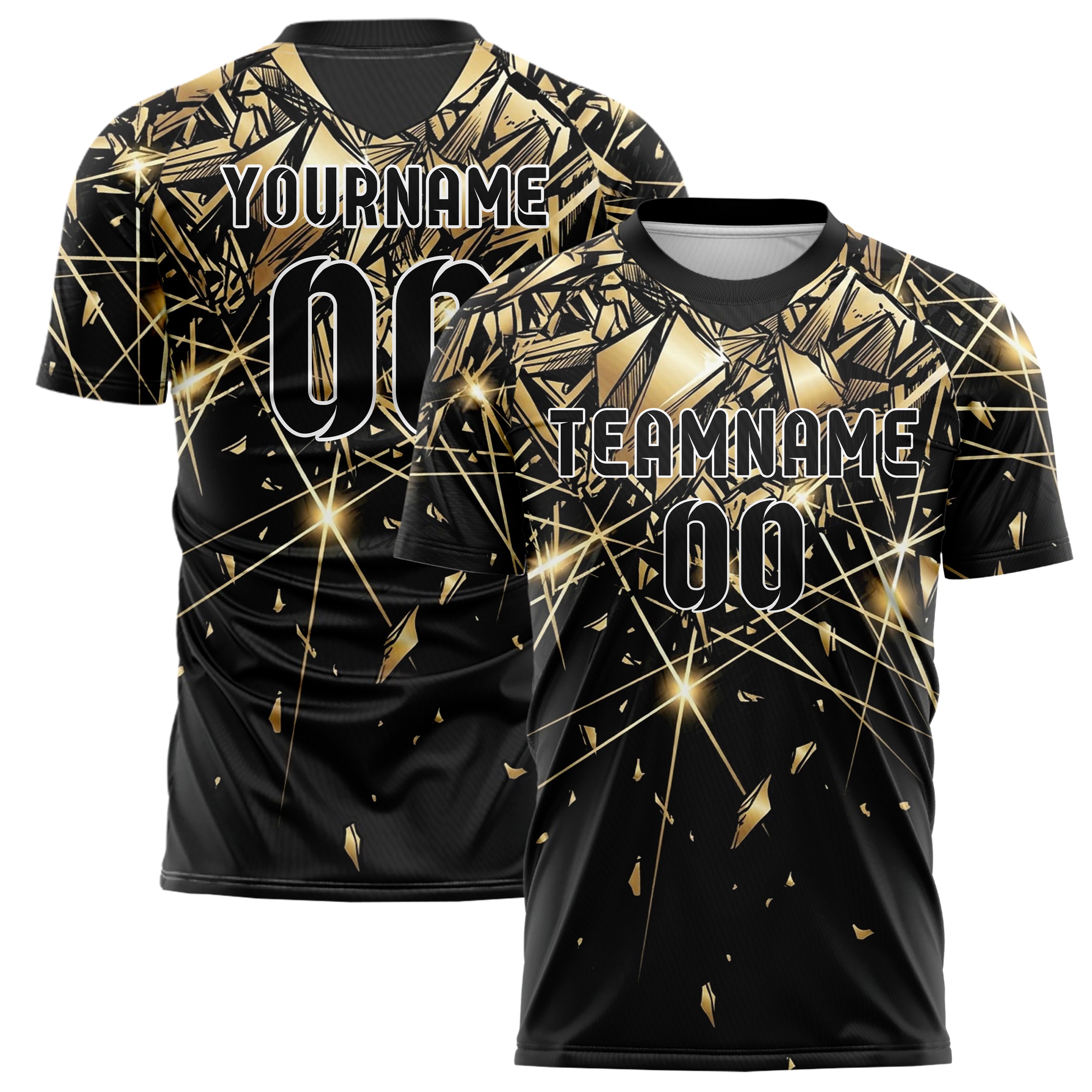 Black Gold White Laser Grid Arena Custom Soccer Jersey