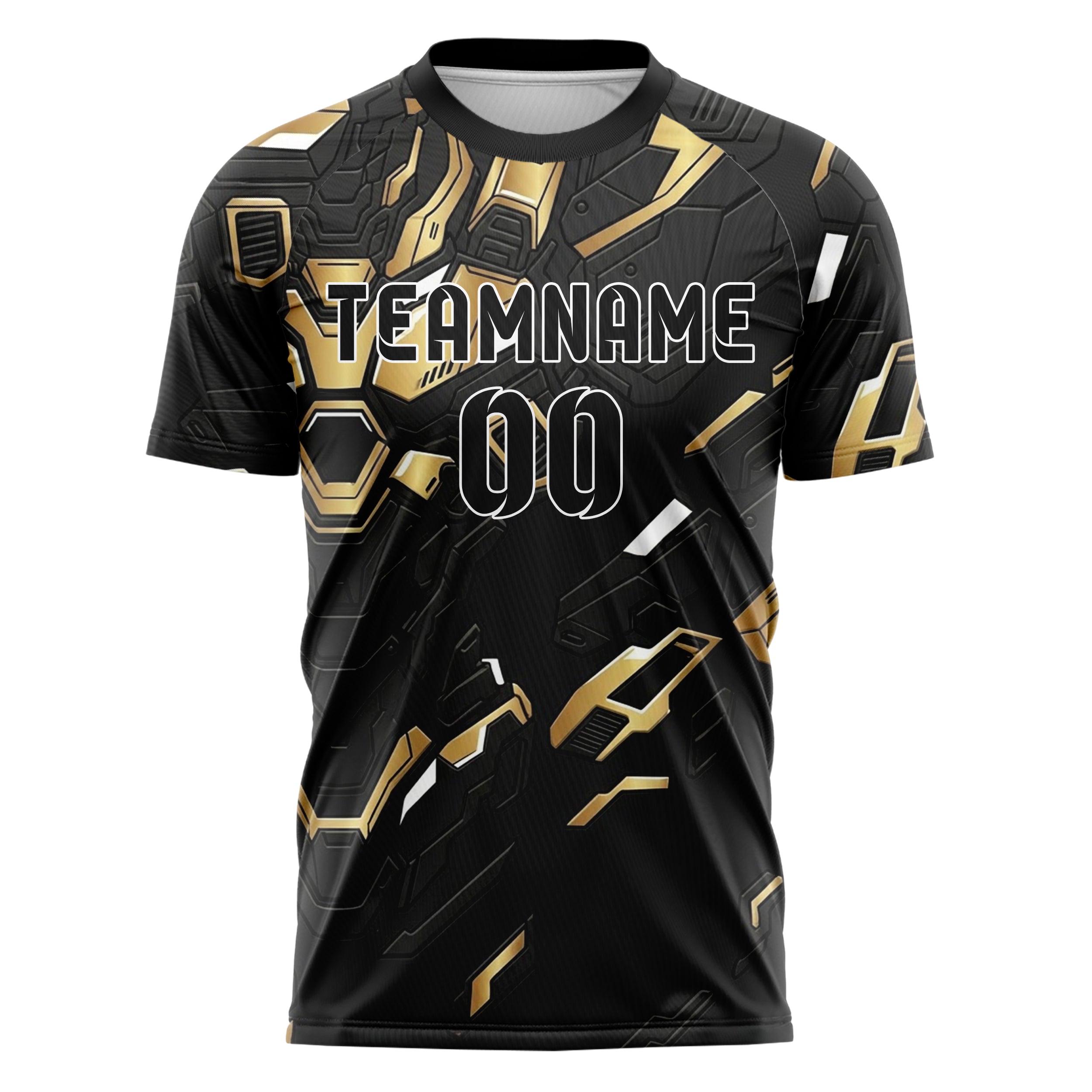 Black Gold White Mecha Armor Panel Custom Soccer Jersey