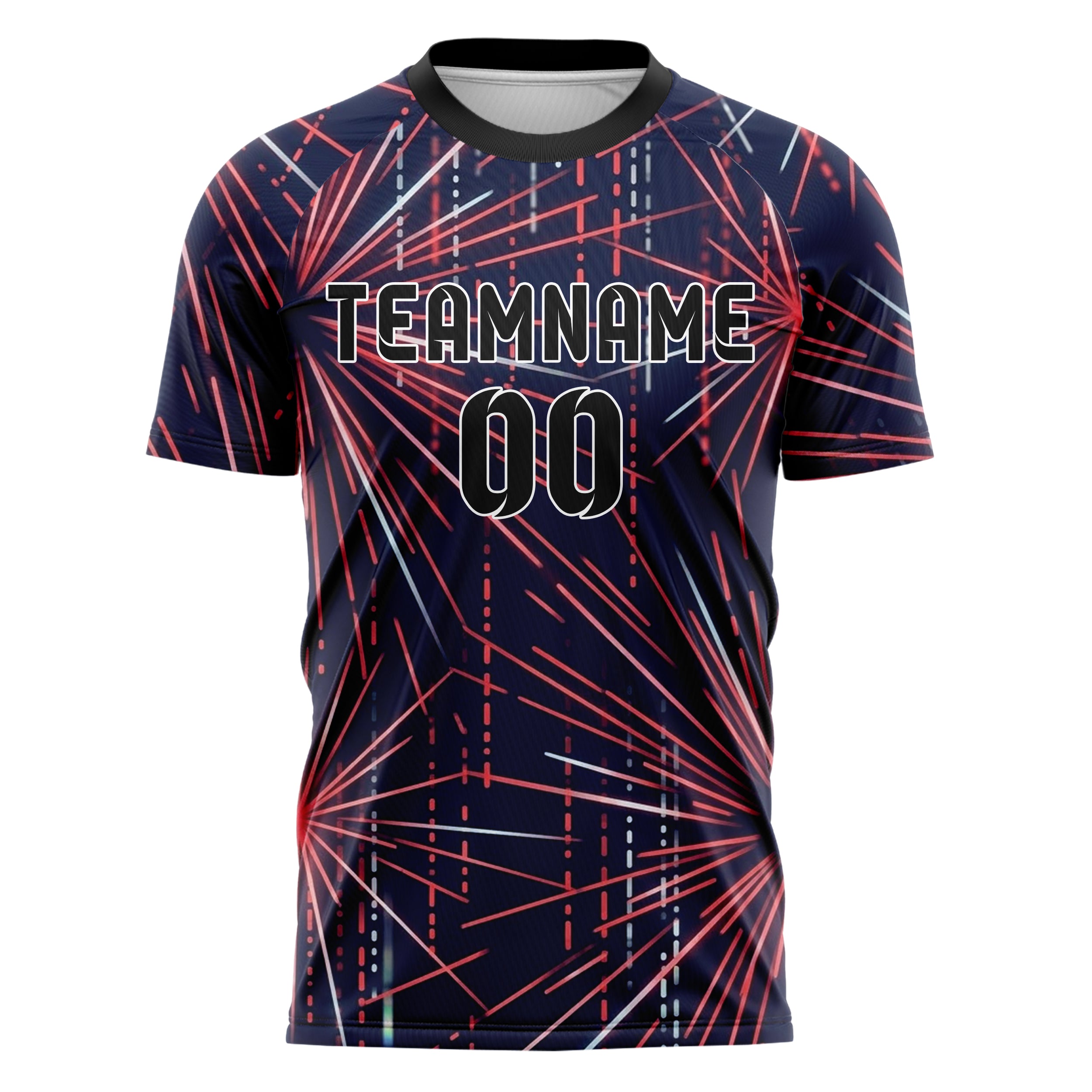 Dark Blue Red Neon Binary Rain Cascade Custom Soccer Jersey