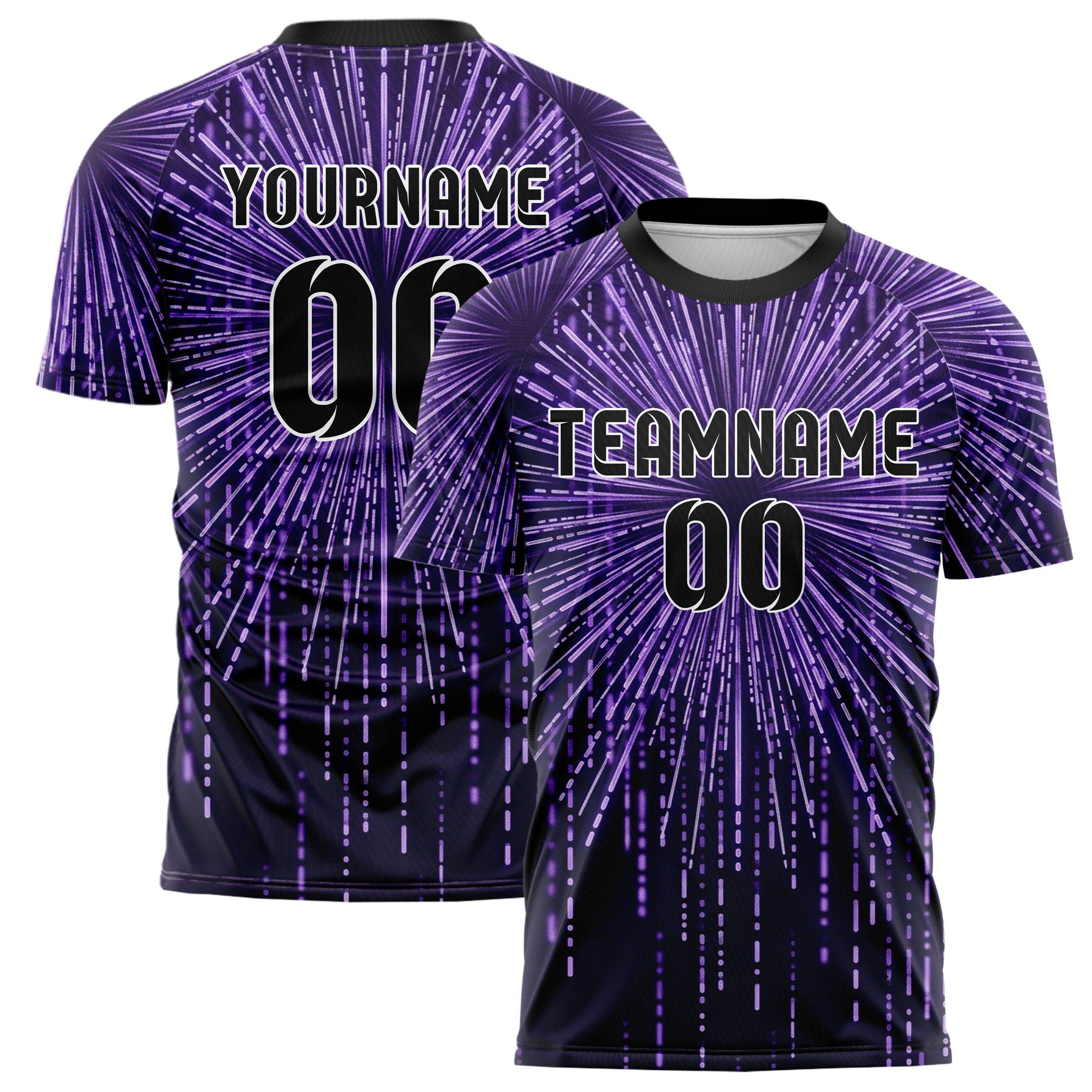 Purple Violet Silver Binary Rain Cascade Custom Soccer Jersey