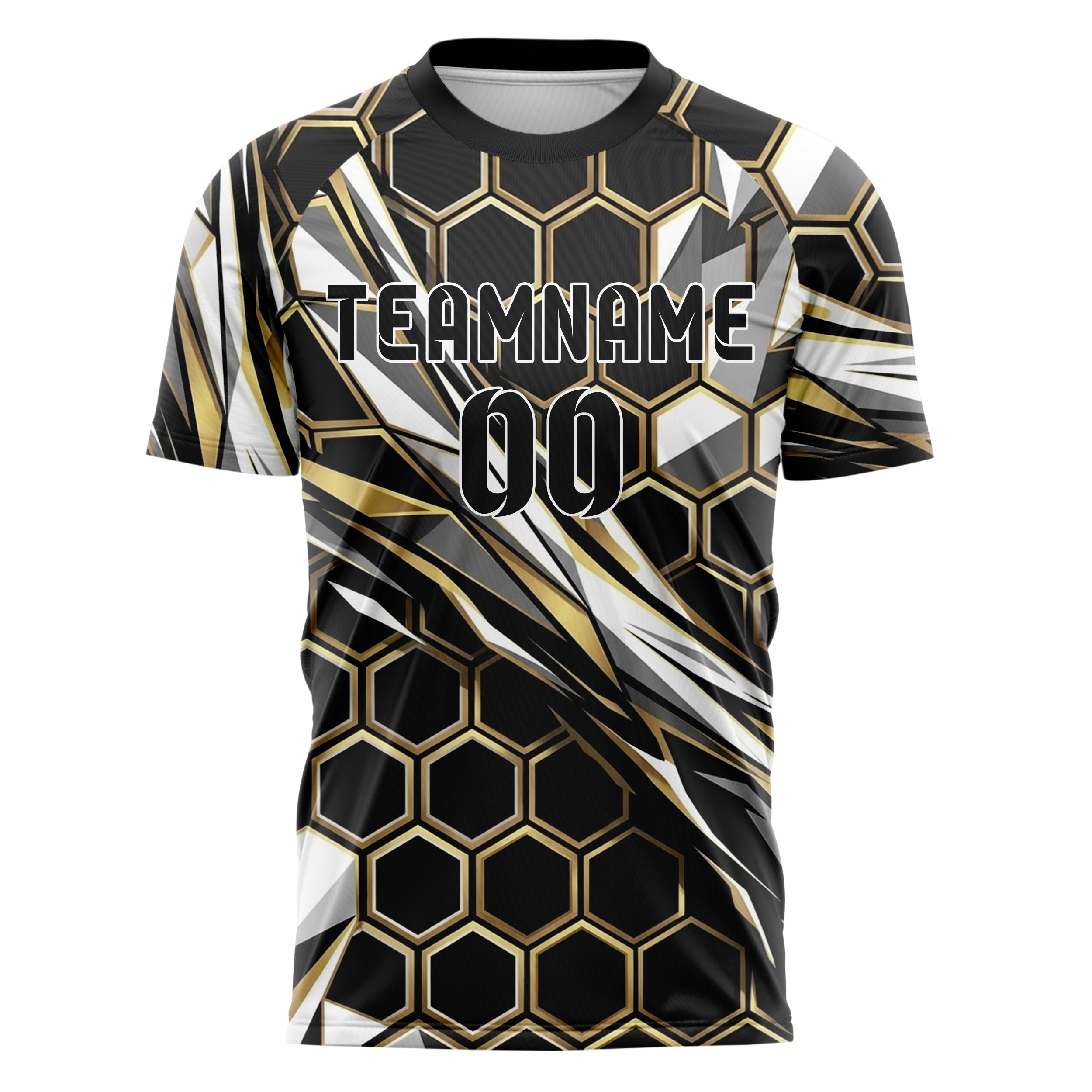 Black White Grey Black Gold Geometric Custom Soccer Jersey