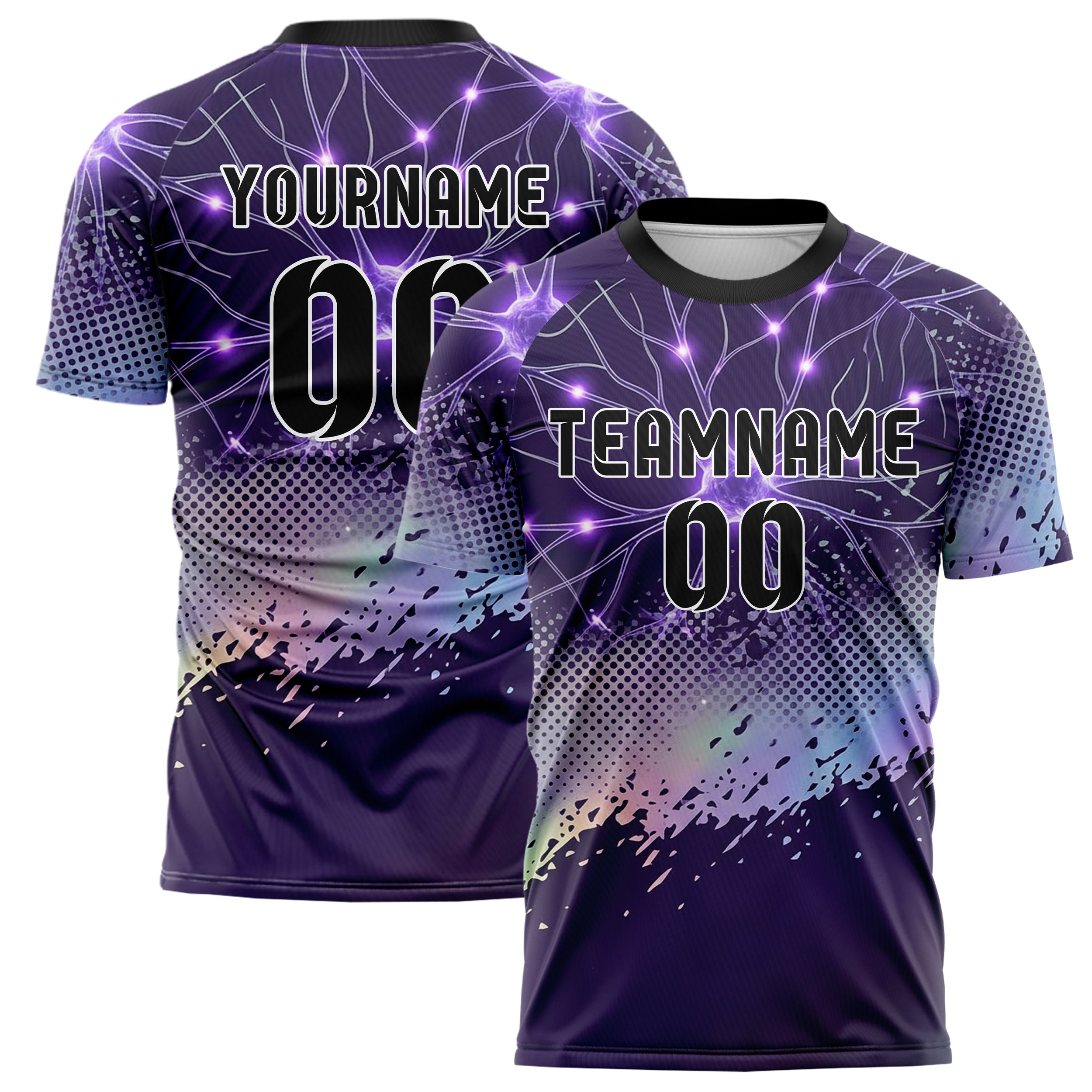 Purple Violet Silver Neural Network Web Custom Soccer Jersey