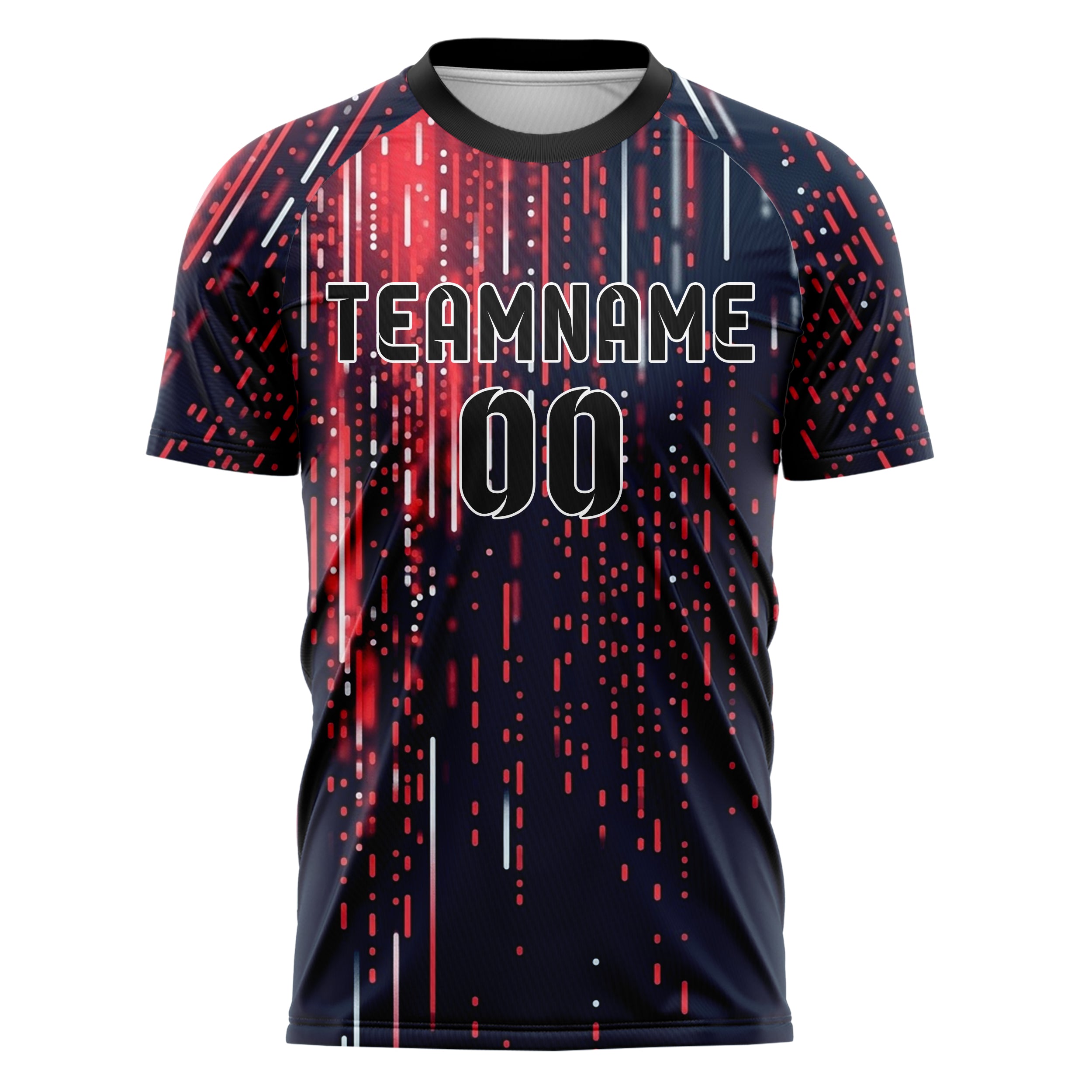 Dark Blue Red Neon Binary Rain Cascade Custom Soccer Jersey