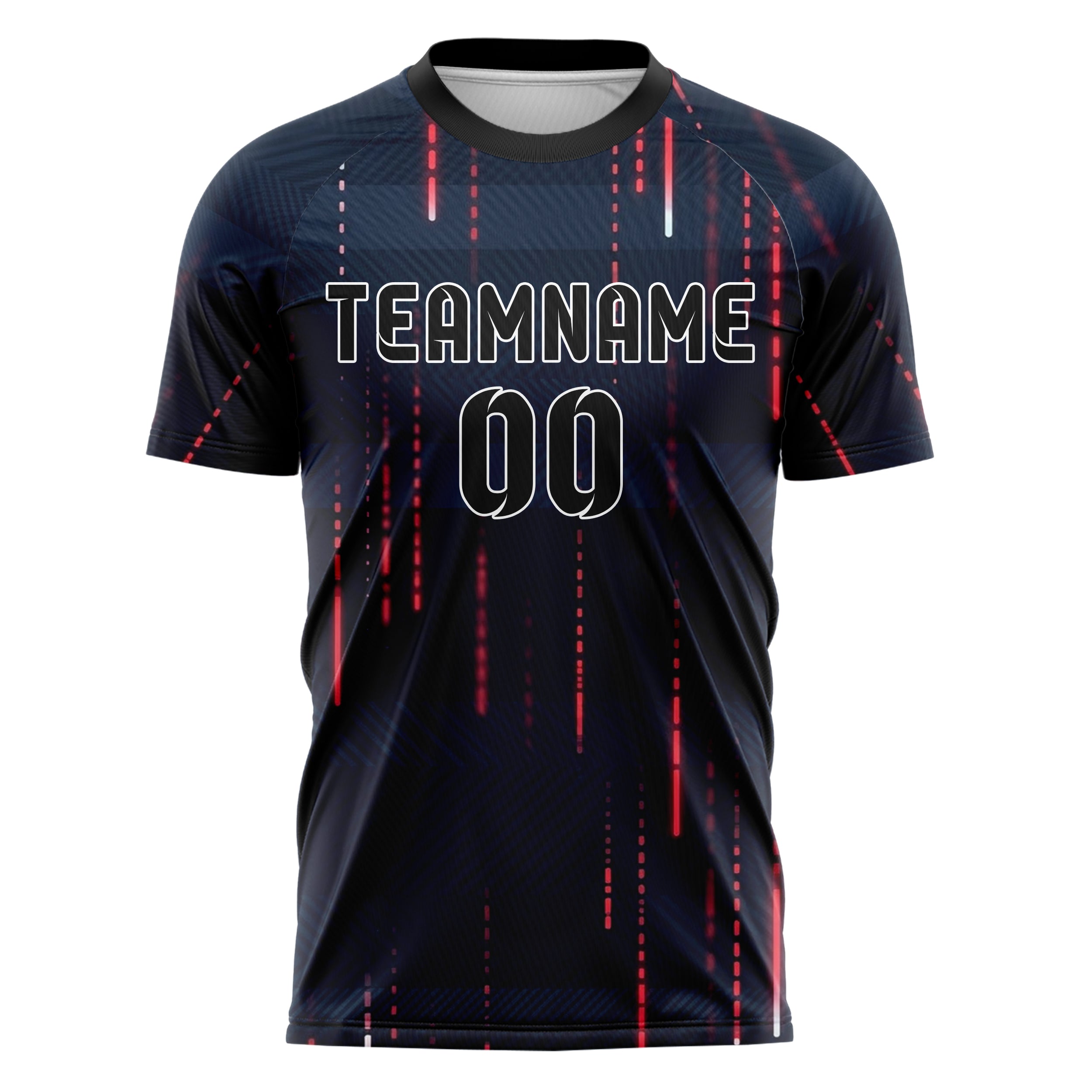 Dark Blue Red Neon Binary Rain Cascade Custom Soccer Jersey