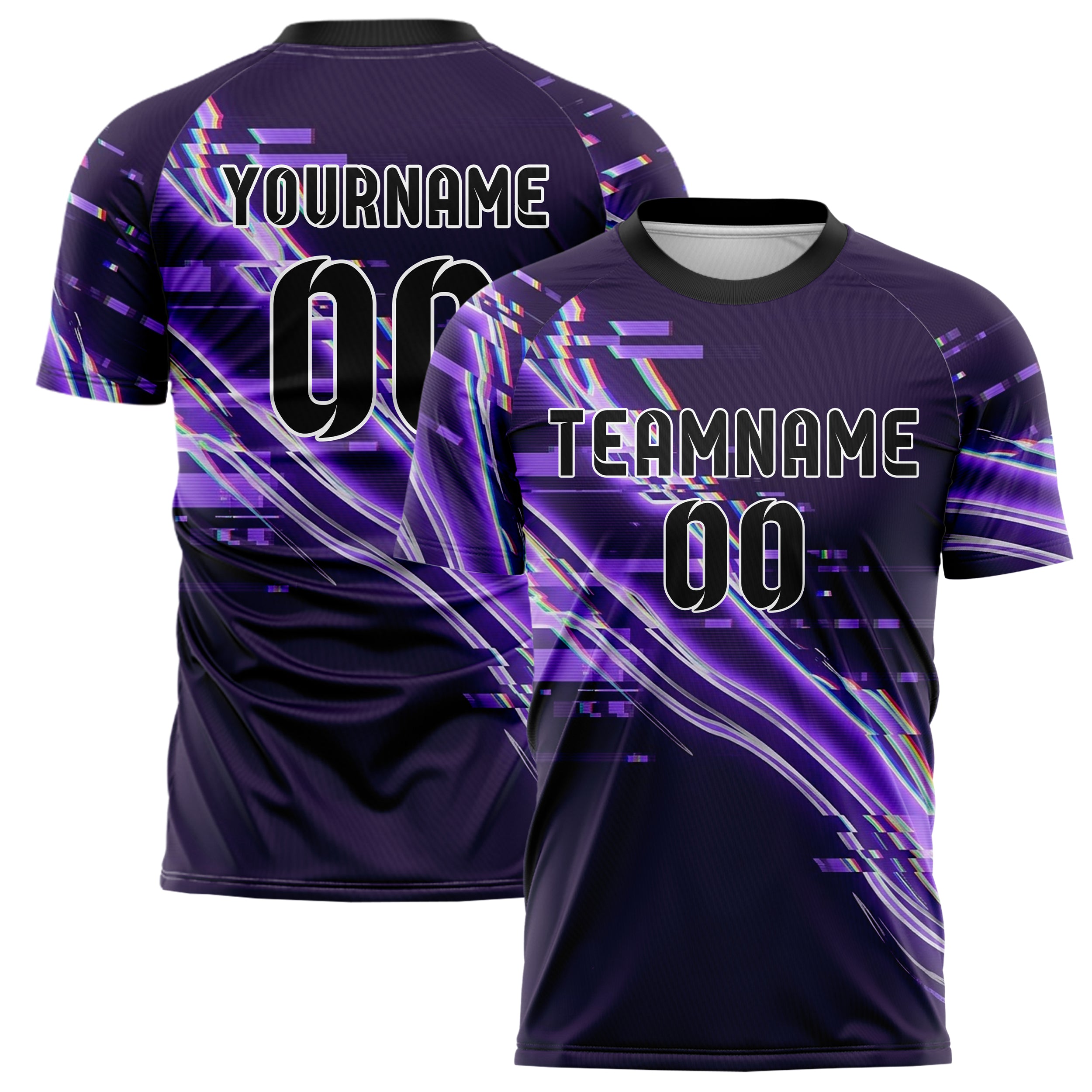 Purple Violet Silver Glitch Data Stream Custom Soccer Jersey