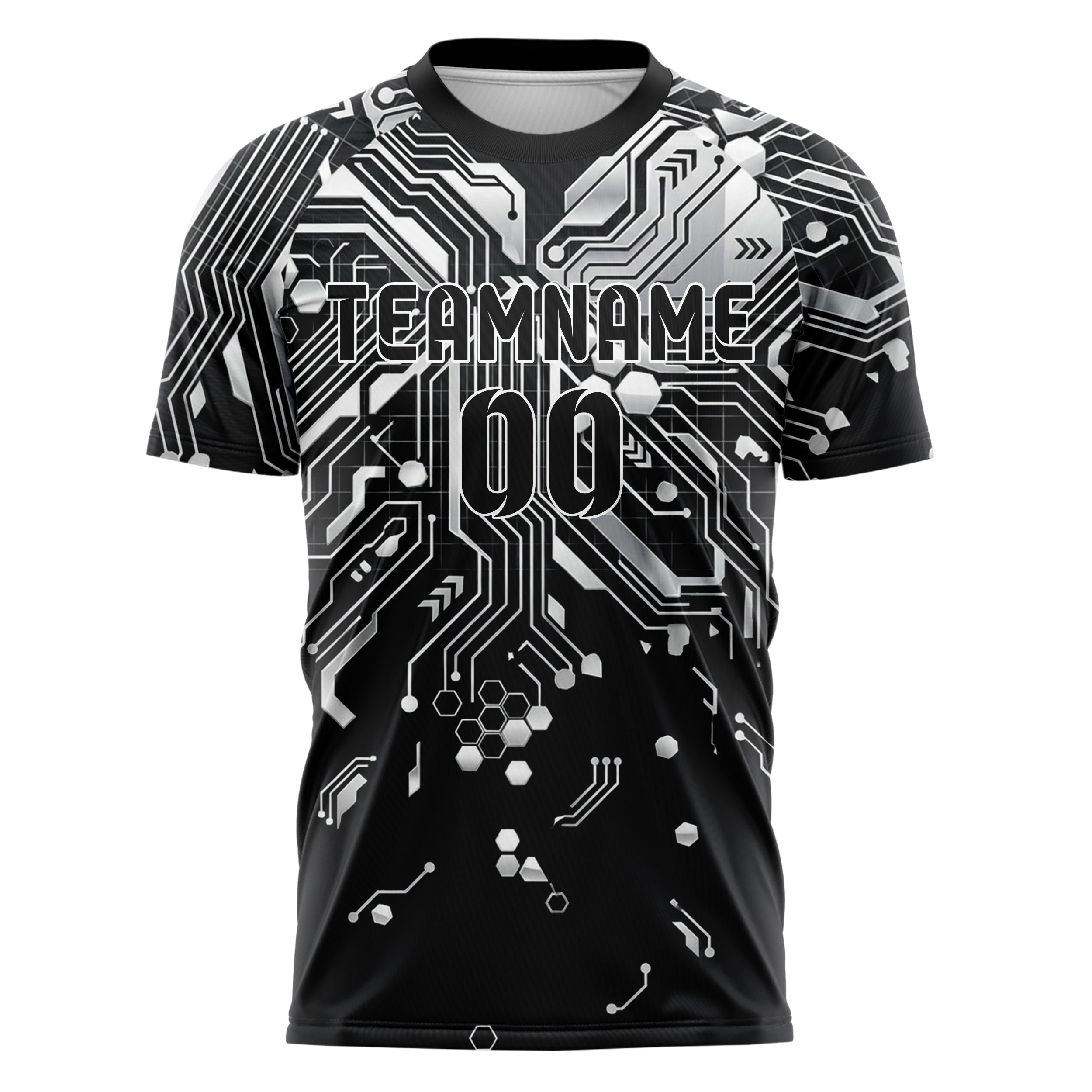 Black White Grey Circuit Board Network Custom Soccer Jersey