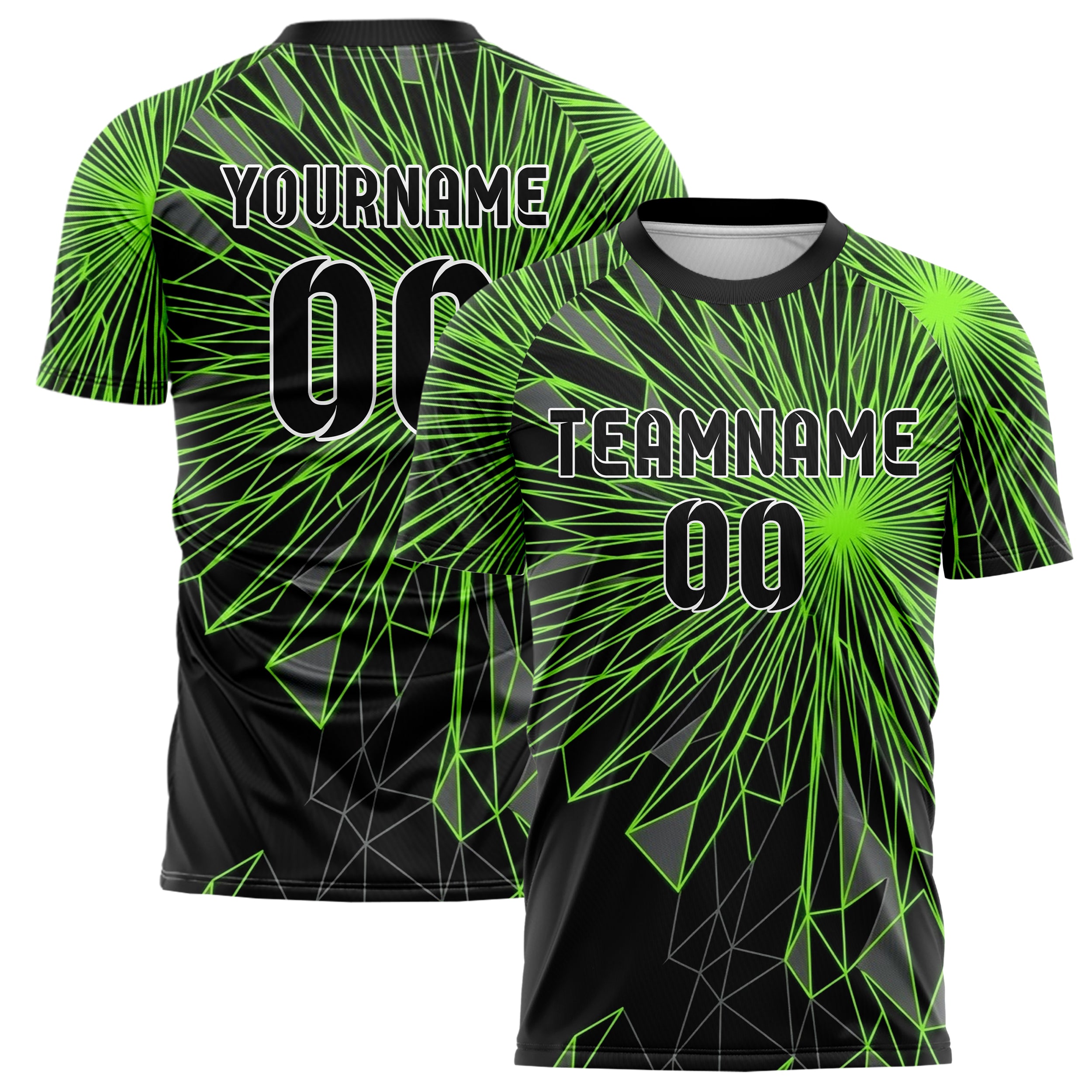 Black Neon Green Grey Polygon Terrain Fracture Custom Soccer Jersey