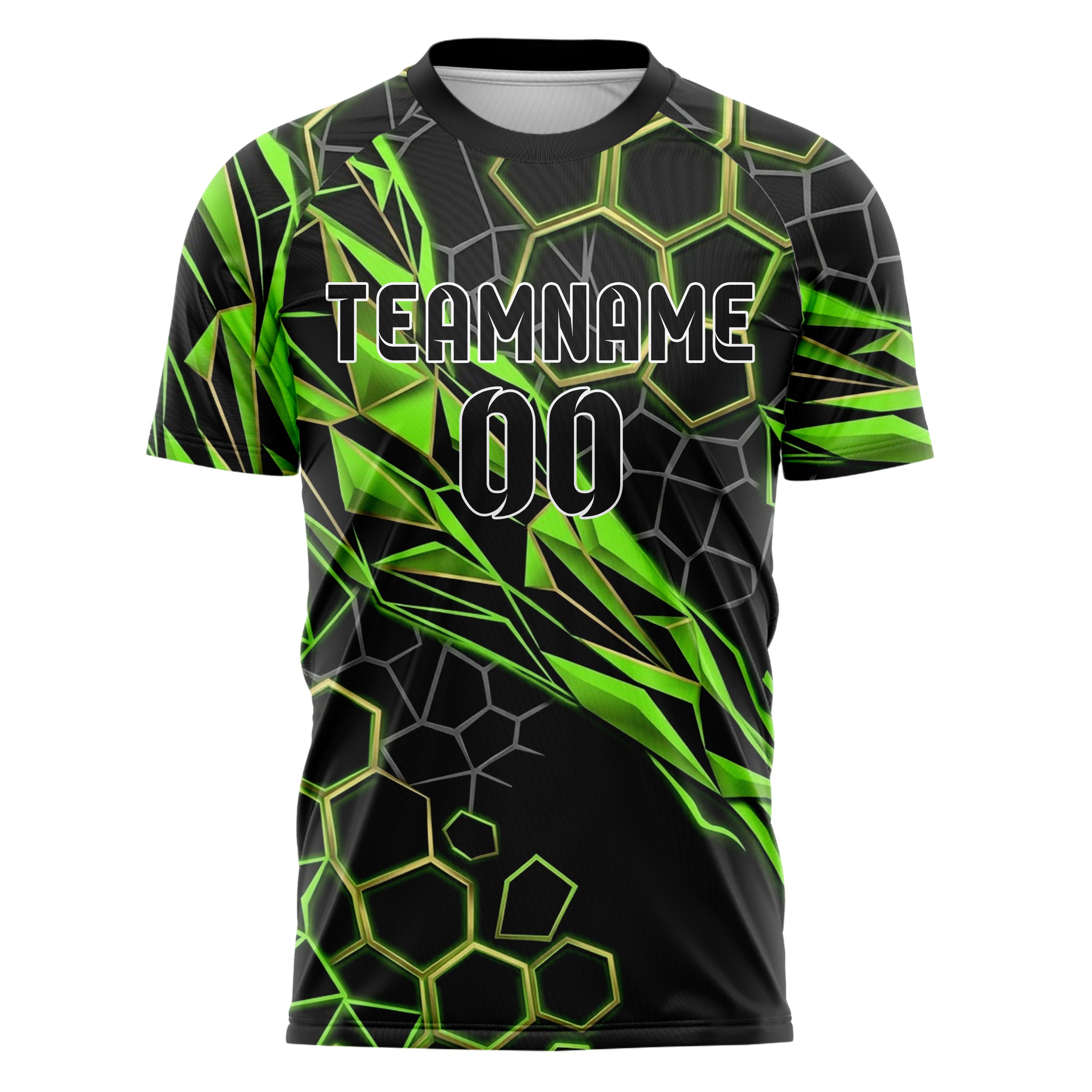 Black Neon Green Grey Black Gold Geometric Custom Soccer Jersey