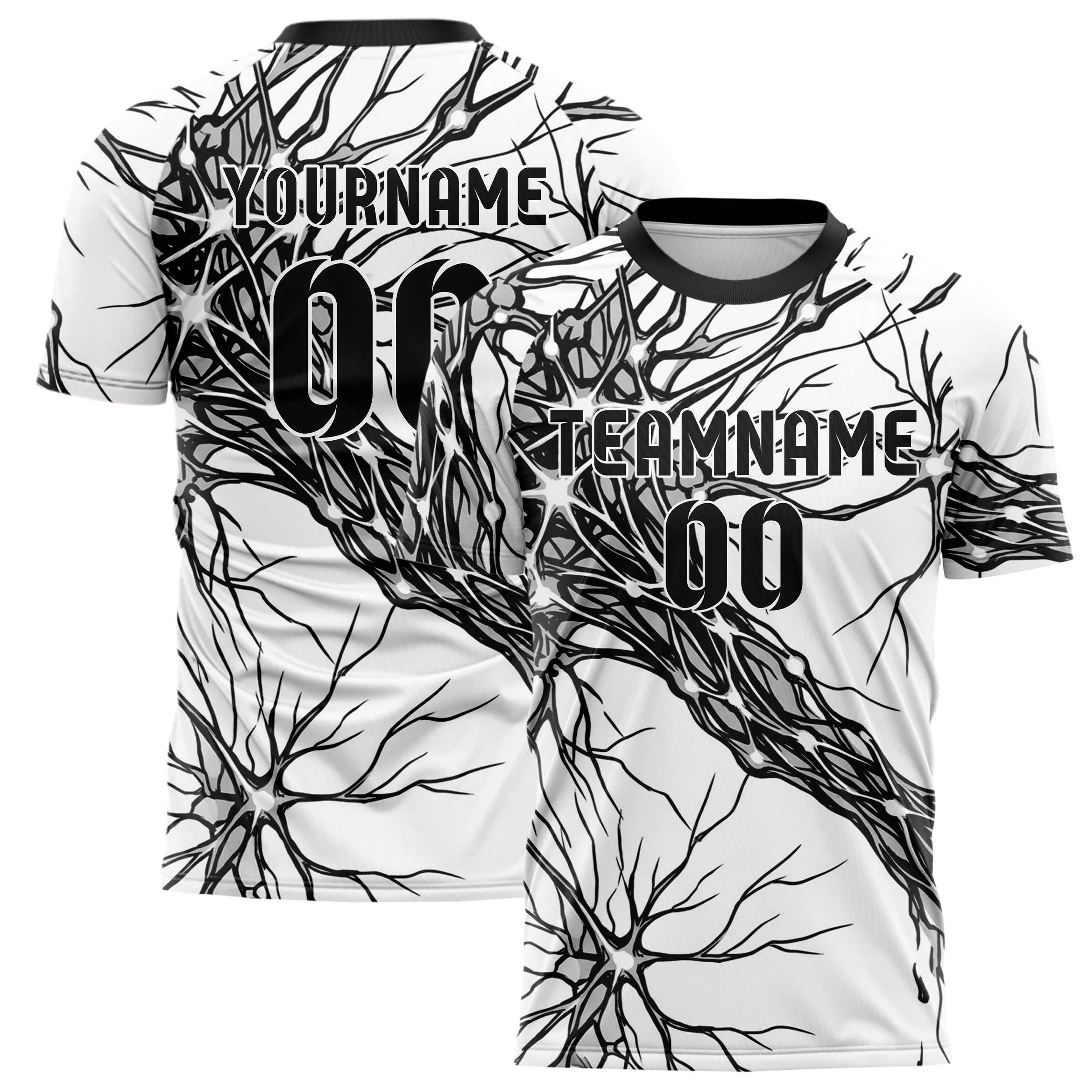 Black White Grey Neural Network Web Custom Soccer Jersey