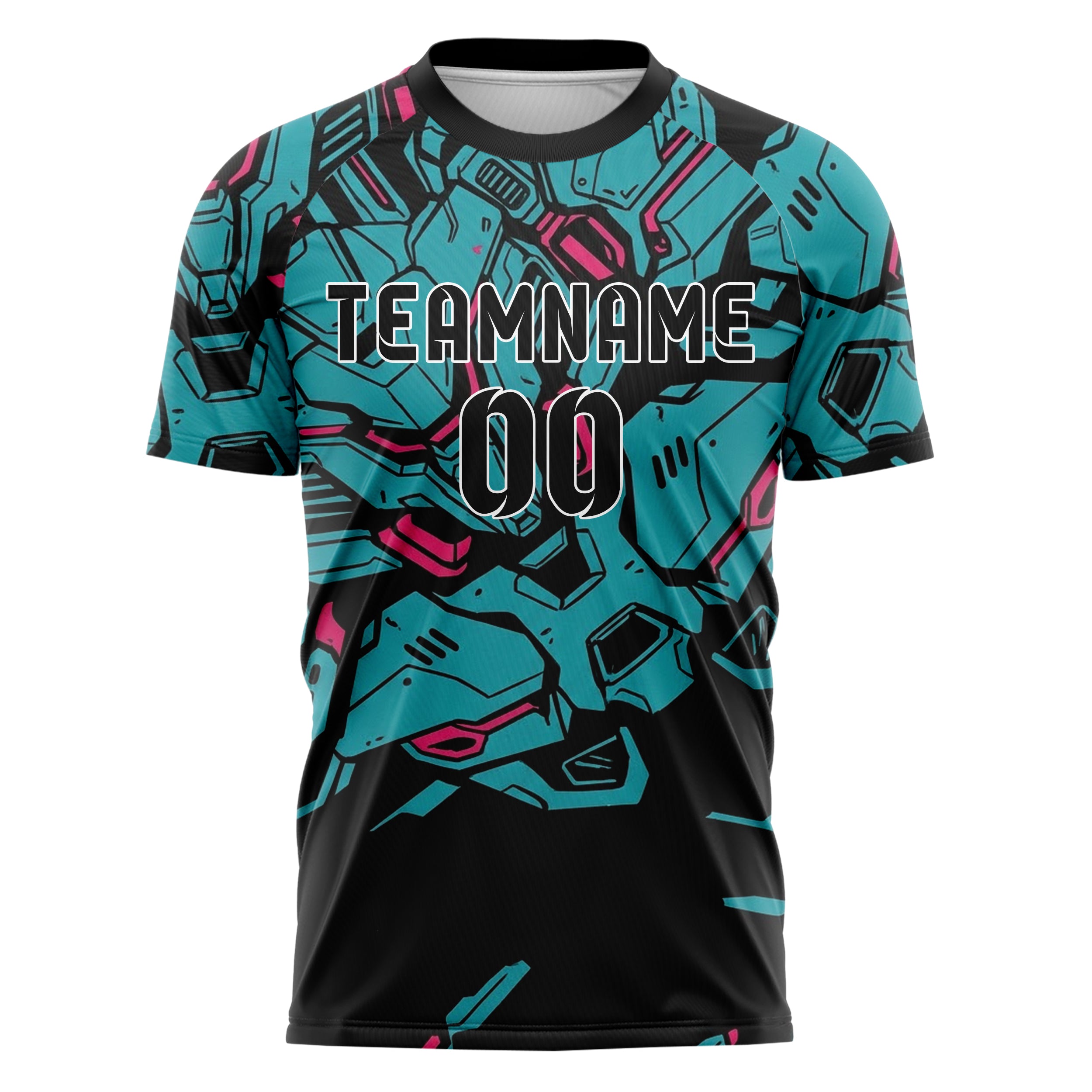 Black Cyan Magenta Mecha Armor Panel Custom Soccer Jersey
