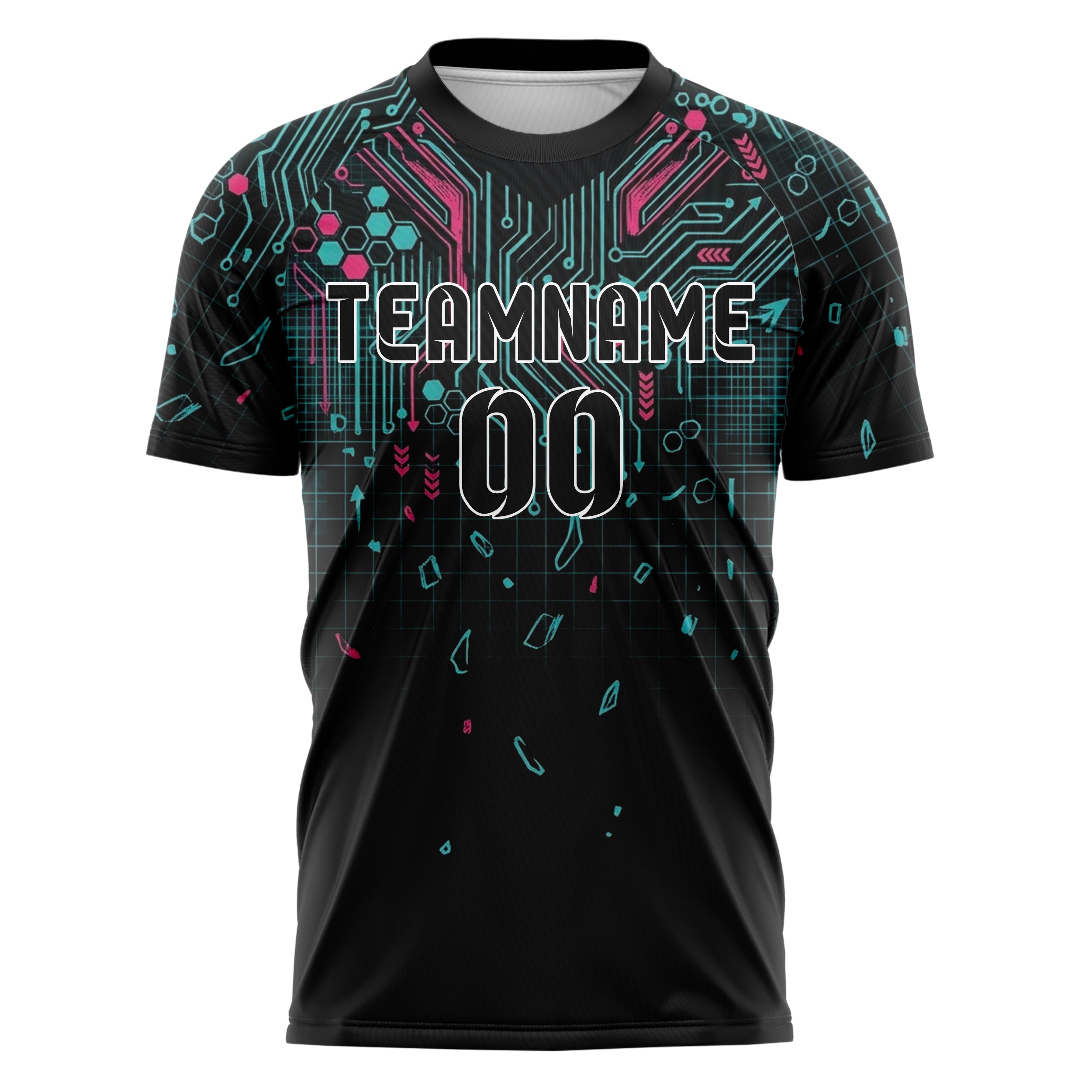 Black Cyan Magenta Circuit Board Network Custom Soccer Jersey