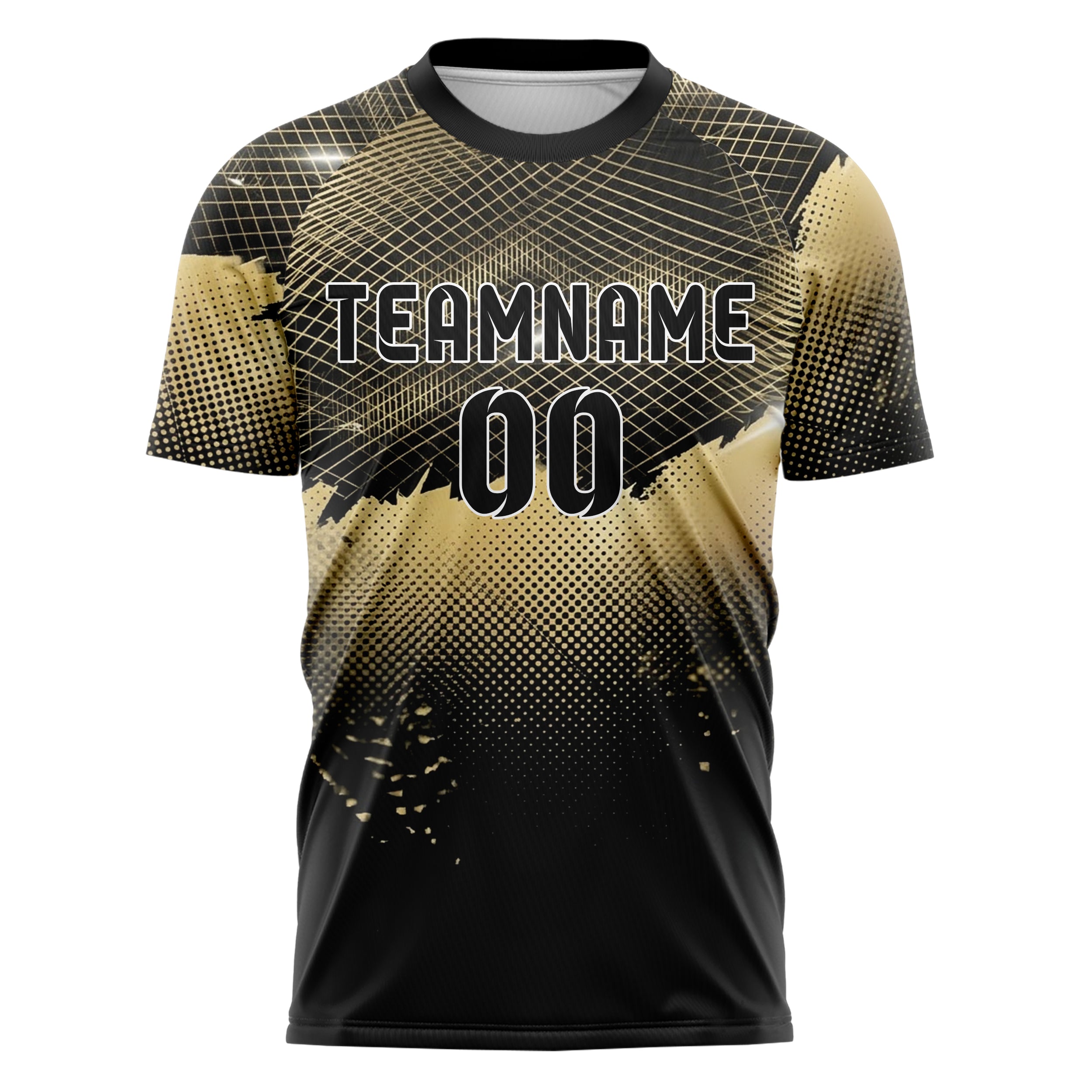 Black Gold White Holographic Mesh Grid Custom Soccer Jersey