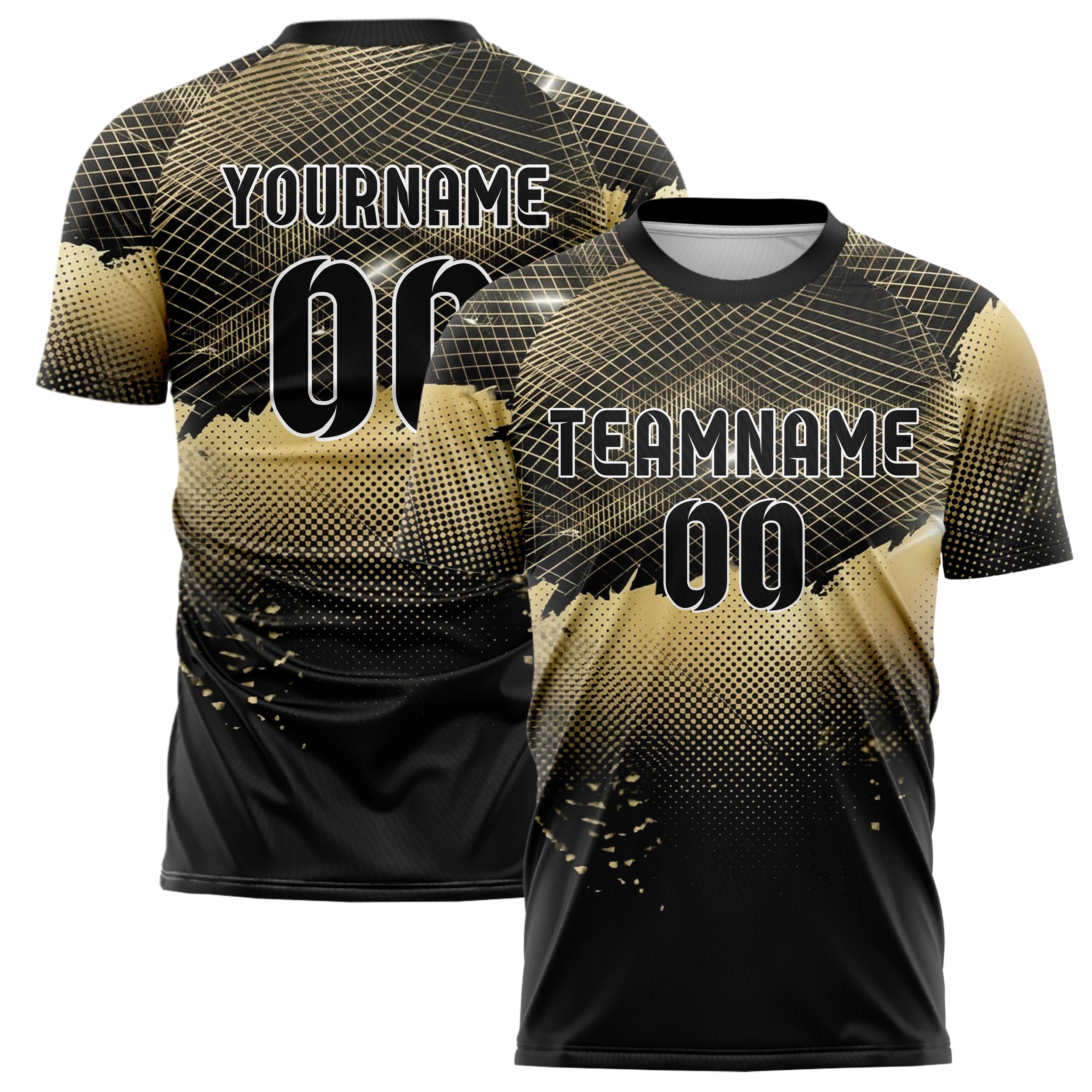Black Gold White Holographic Mesh Grid Custom Soccer Jersey