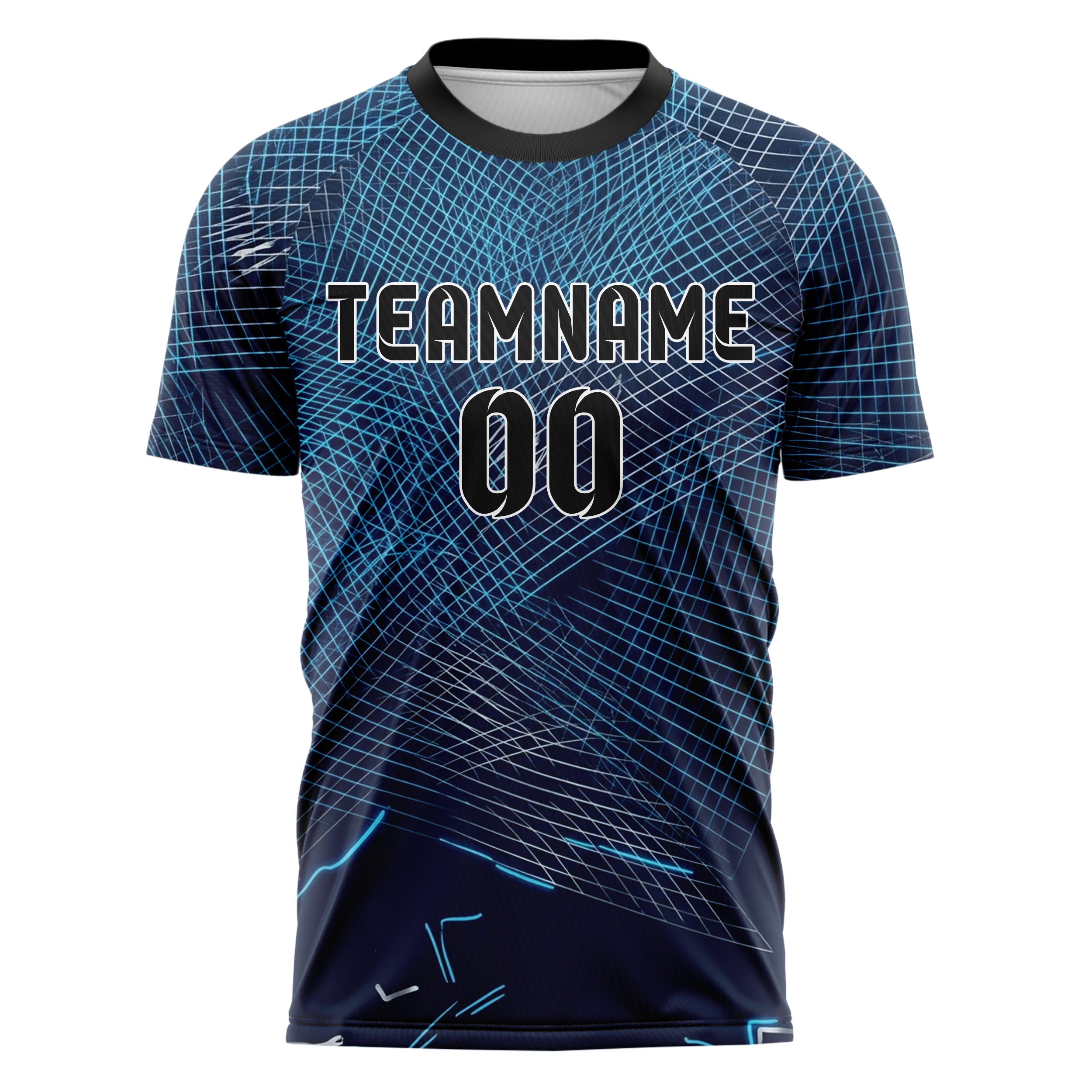 Navy Blue Neon Silver Holographic Mesh Grid Custom Soccer Jersey
