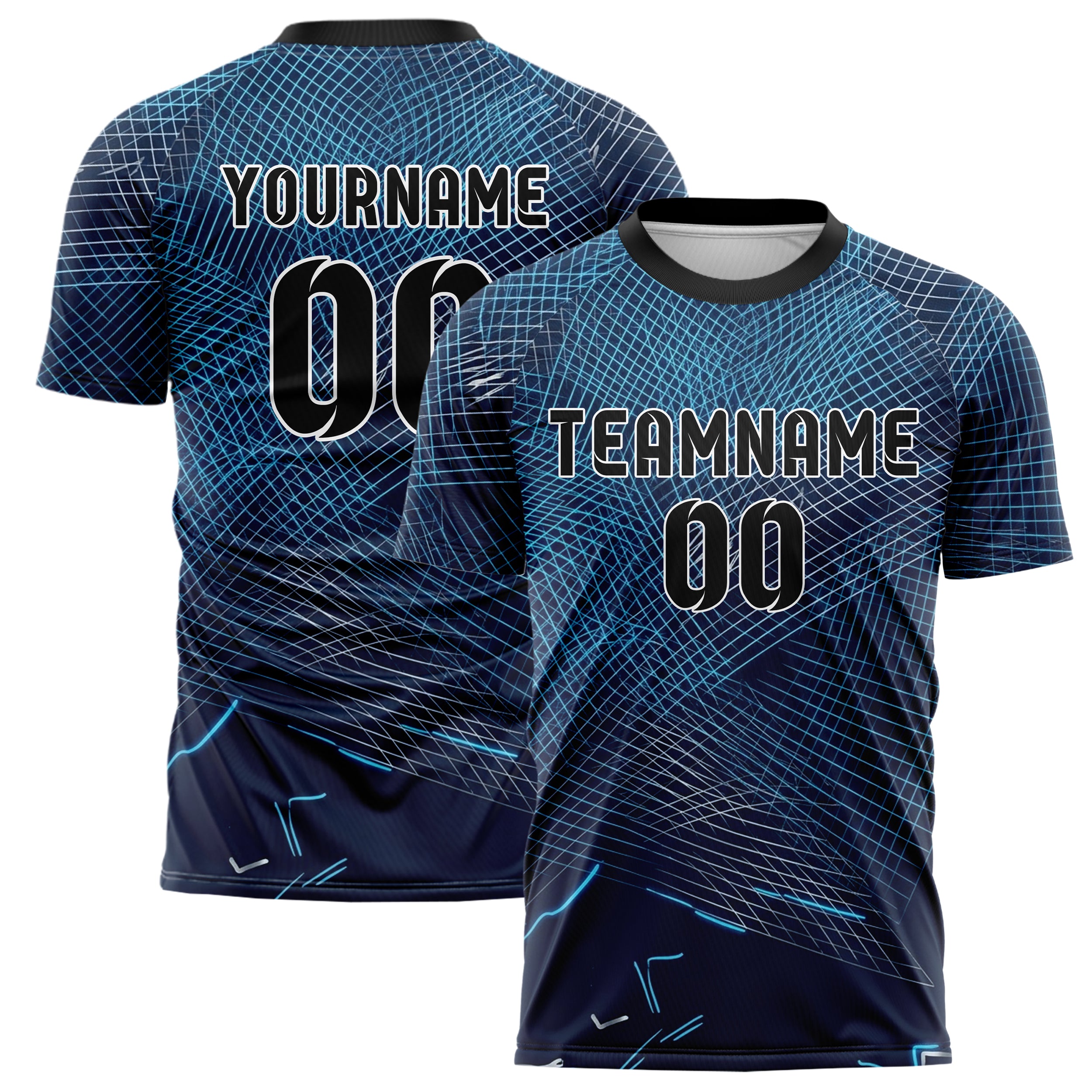 Navy Blue Neon Silver Holographic Mesh Grid Custom Soccer Jersey