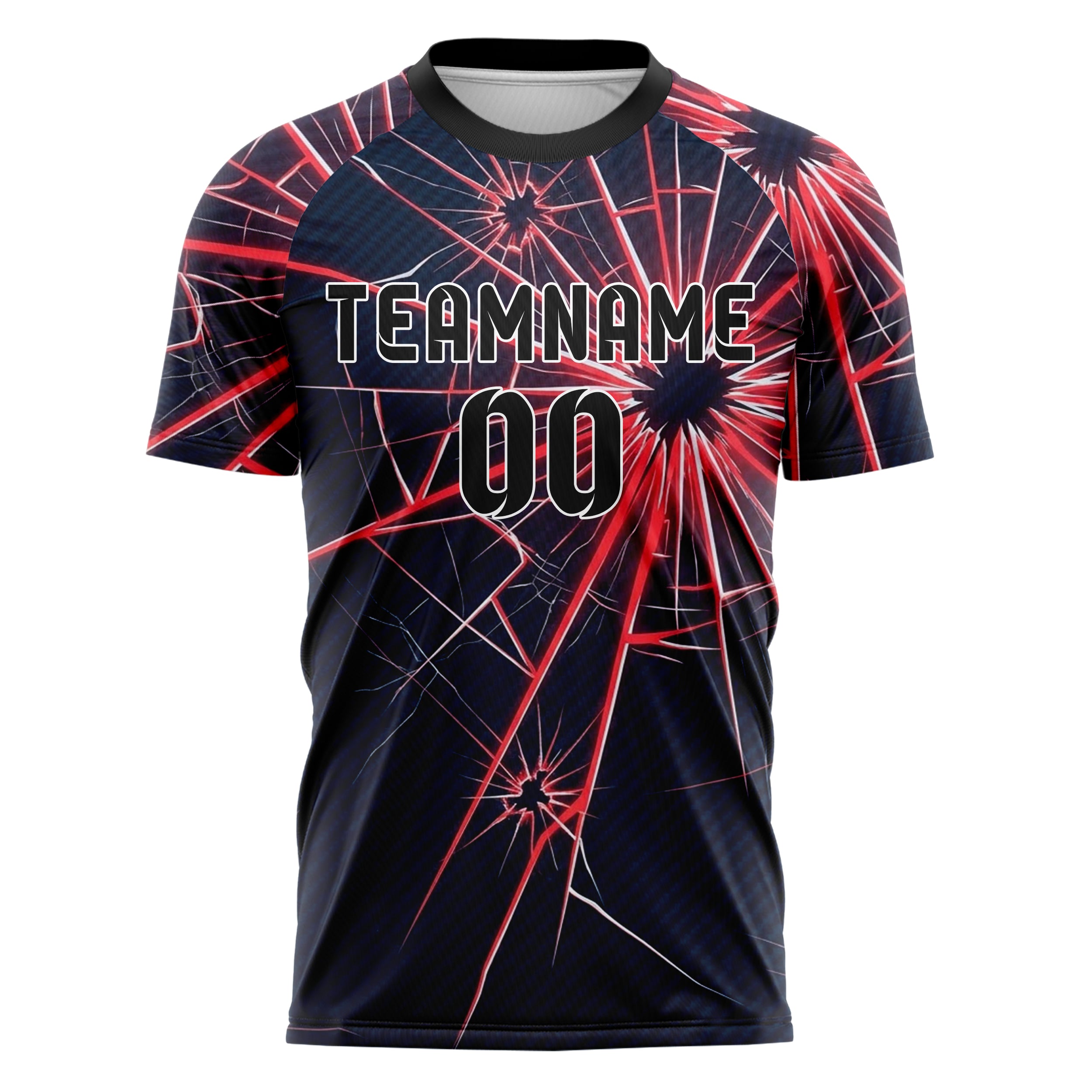 Dark Blue Red Neon Shattered Screen Crack Custom Soccer Jersey