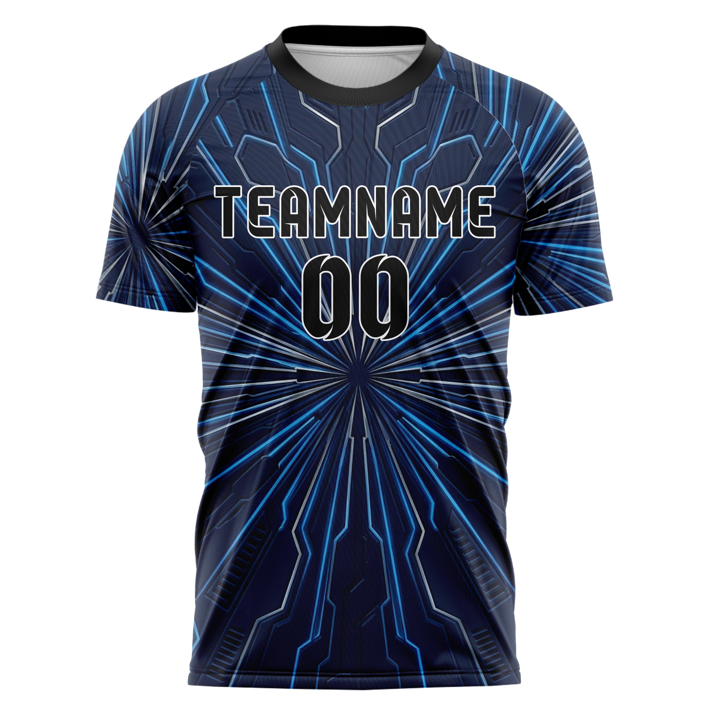 Navy Blue Neon Silver Mecha Armor Panel Custom Soccer Jersey