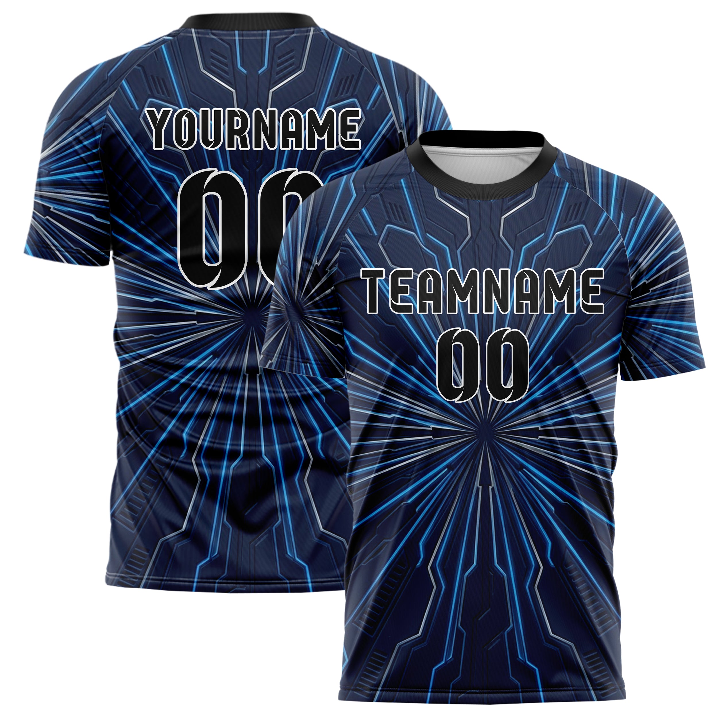 Navy Blue Neon Silver Mecha Armor Panel Custom Soccer Jersey
